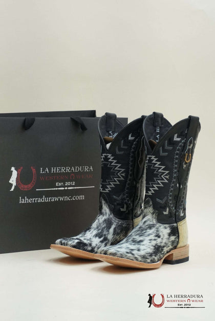 BOTA LA HERRADURA MUJER PELO DE VACA BLANCO/NEGRO CHEROKEE NEGRO