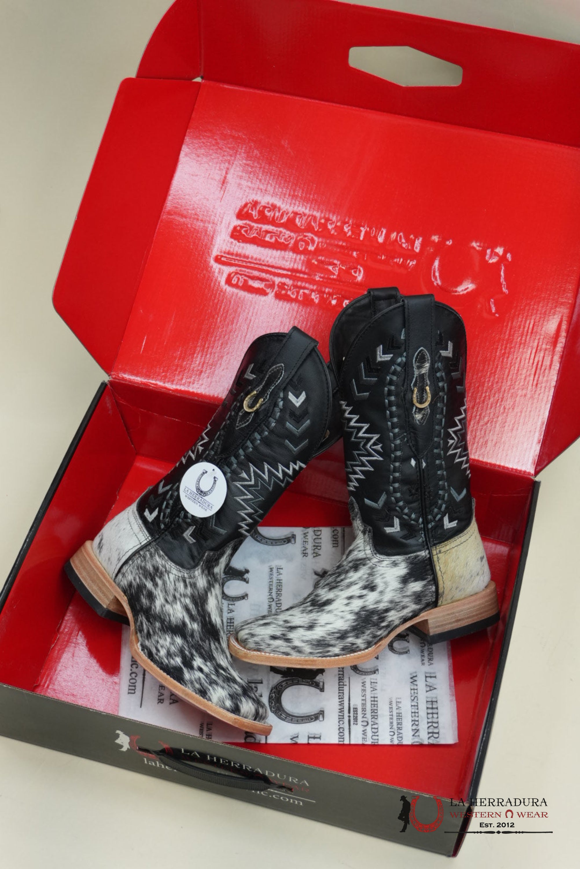 LA HERRADURA WOMEN PELO DE VACA BLANCO/NEGRO CHEROKEE NEGRO BOOT BOTAS MUJERES