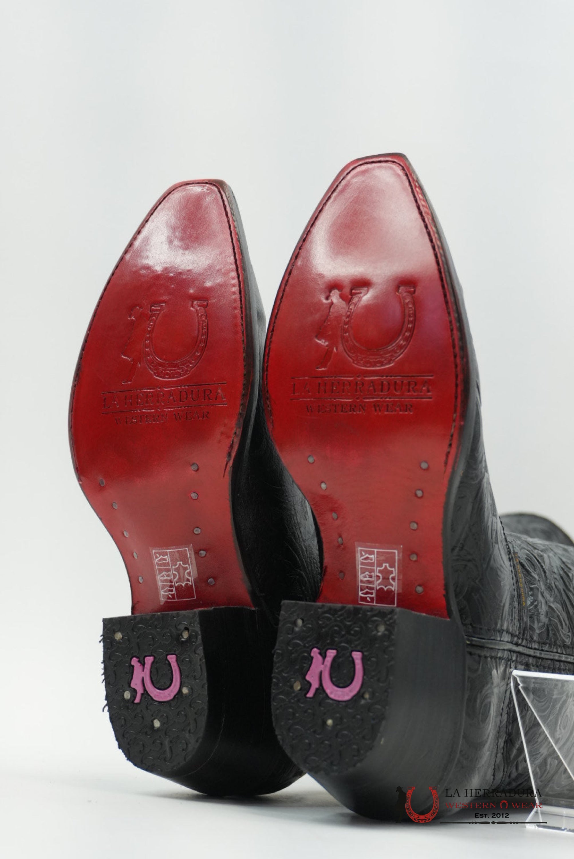 LA HERRADURA WOMEN TALL BOOT NANCY HD CINCELADI NEGRO SNIP TOE RED BOTTOM BOTAS MUJERES