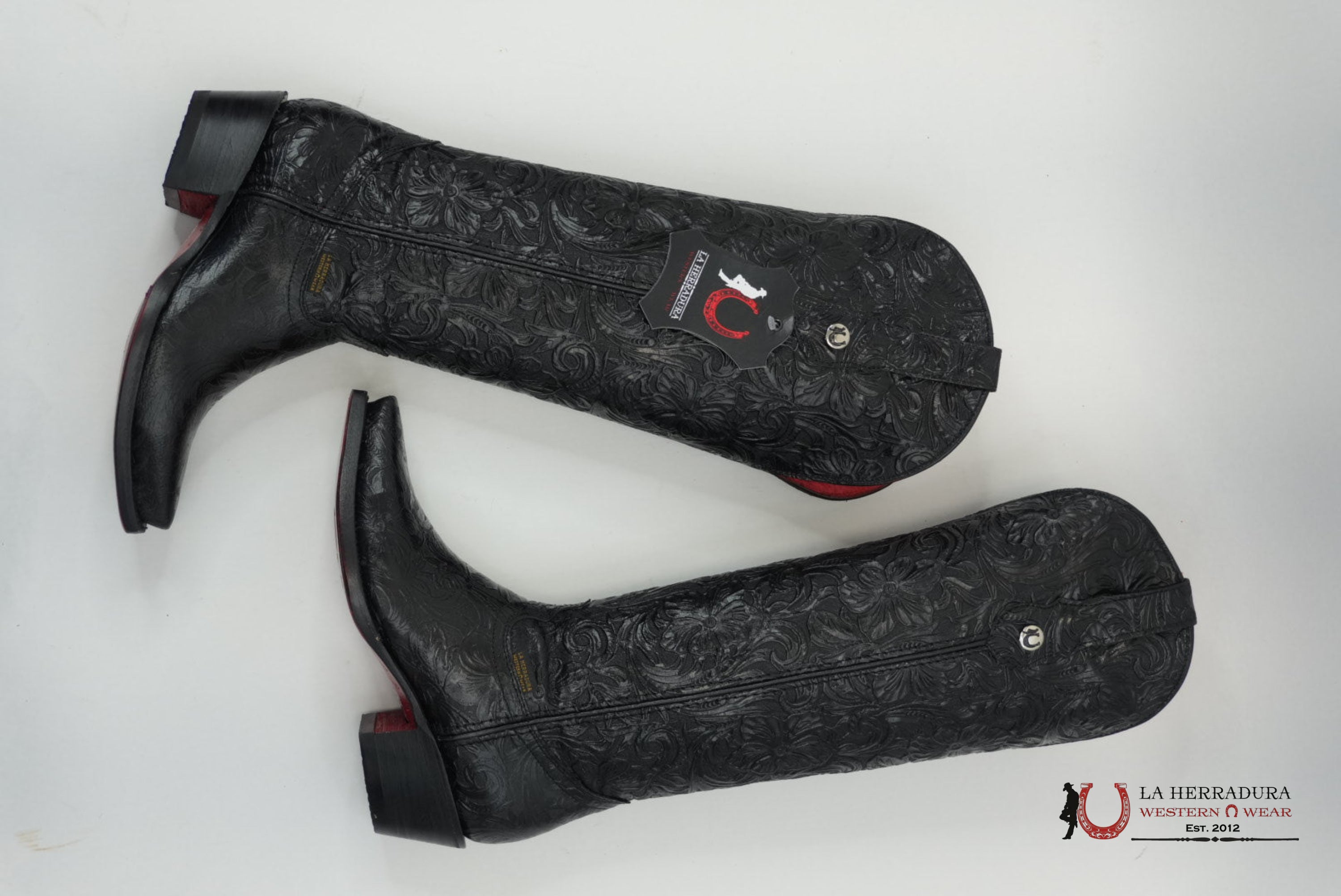 LA HERRADURA WOMEN TALL BOOT NANCY HD CINCELADI NEGRO SNIP TOE RED BOTTOM BOTAS MUJERES