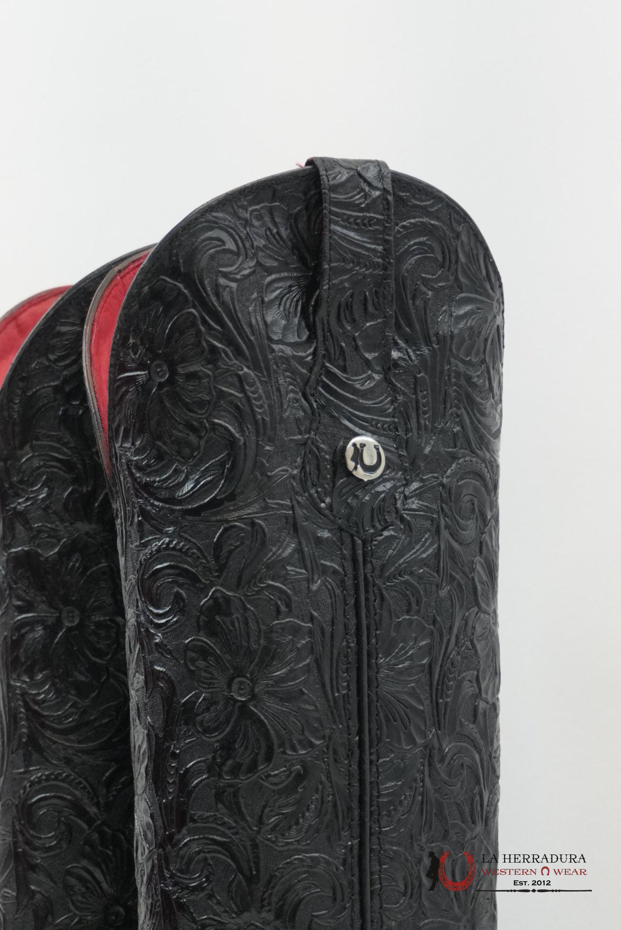 LA HERRADURA WOMEN TALL BOOT NANCY HD CINCELADI NEGRO SNIP TOE RED BOTTOM BOTAS MUJERES