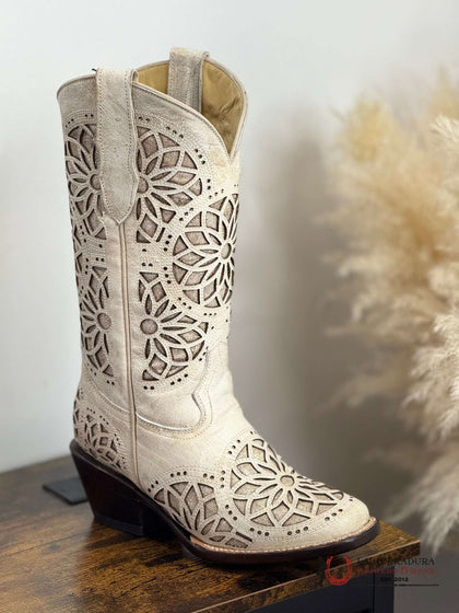 BOTA DE MUJER BLANCA CON PURPURINA LA SILLA PLATA