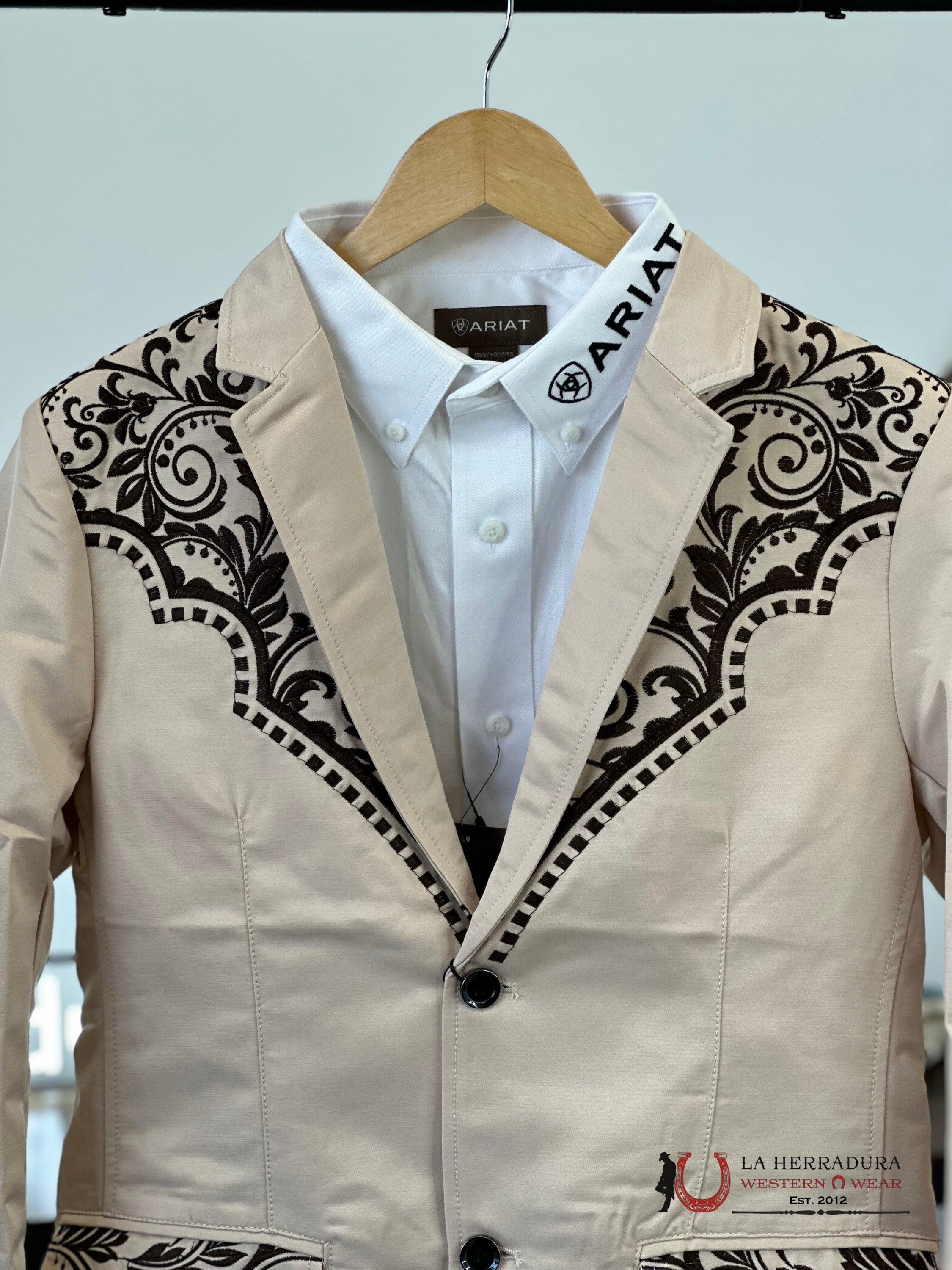 Lamasini Beige Brown Embroidered Blazer 2850 Ropa Hombres