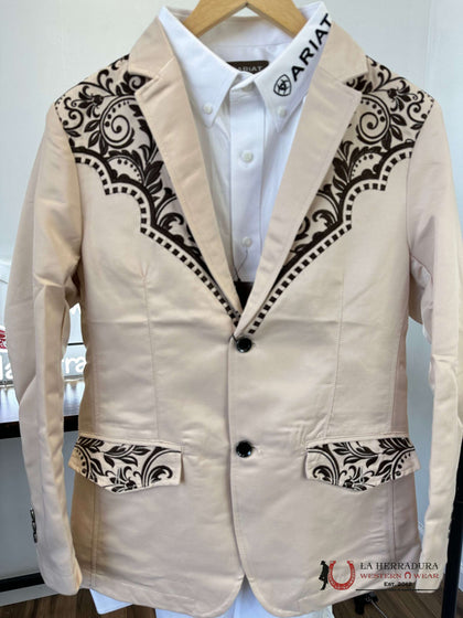 LAMASINI BEIGE BROWN EMBROIDERED BLAZER LAM506