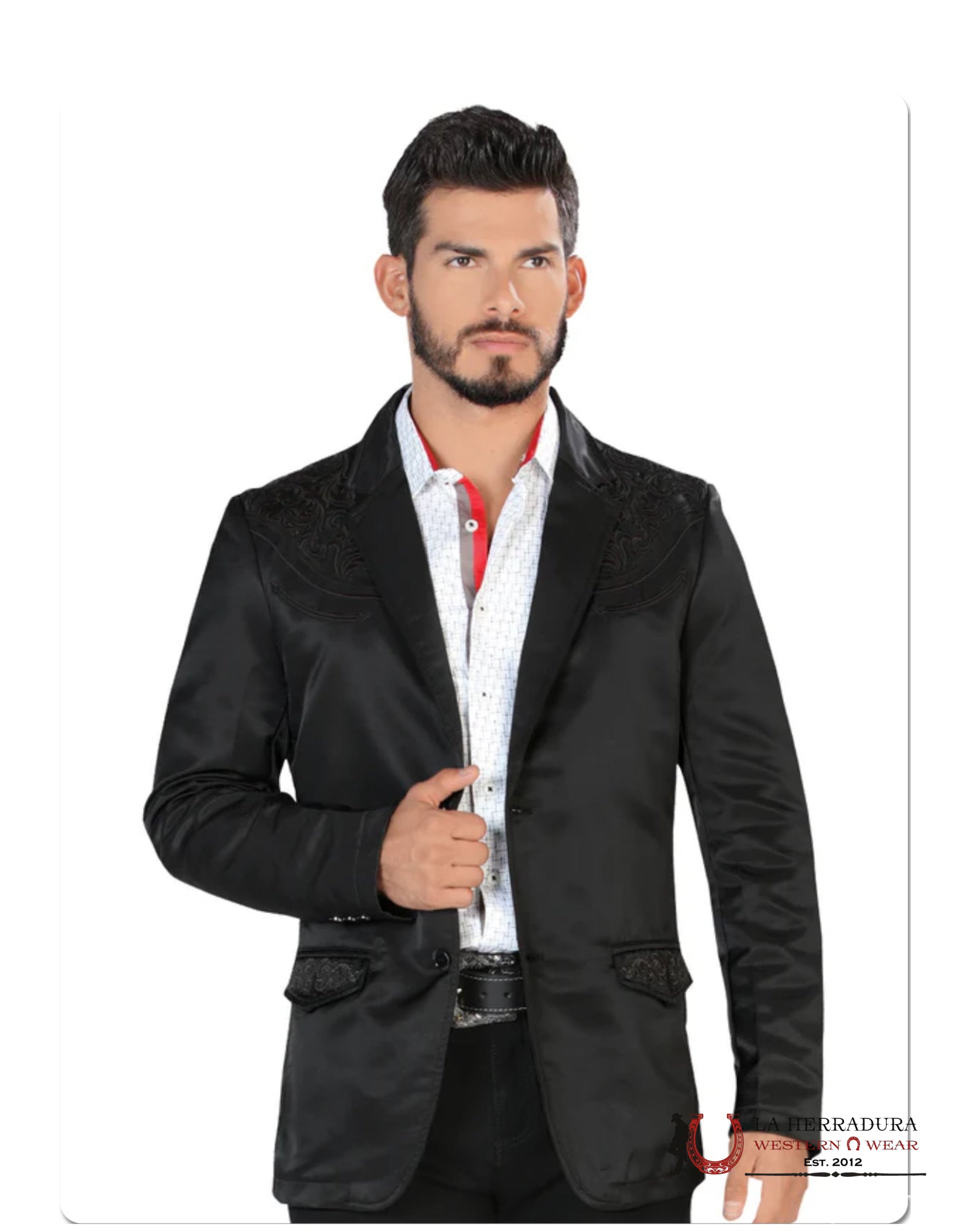 LAMASINI BLACK/BLACK EMBROIDERED SMOOTH BLAZER LAM492 y LAL492 ROPA HOMBRES