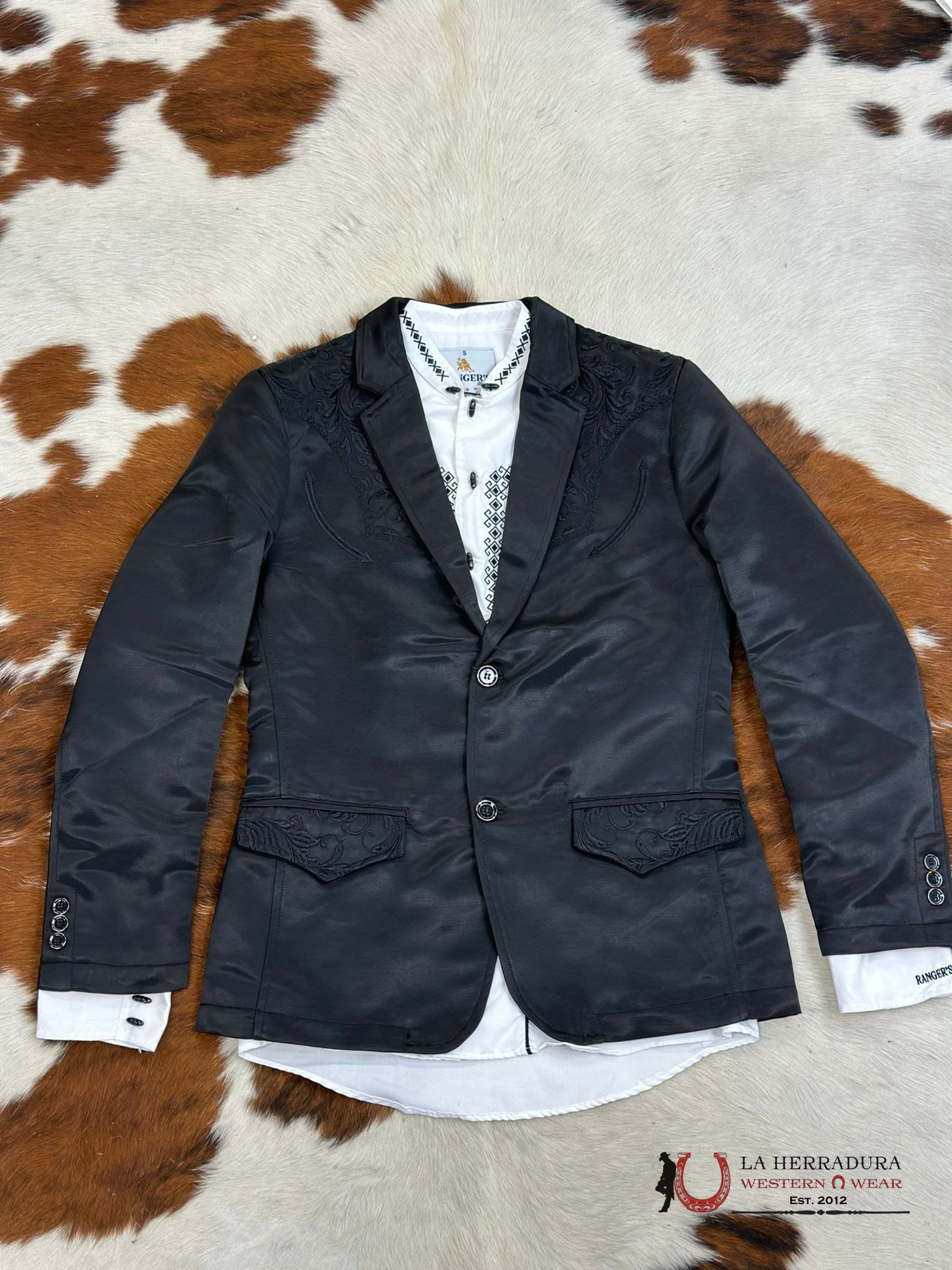 Lamasini Black Embroidered Smooth Blazer Lam505-2147 Ropa Hombres