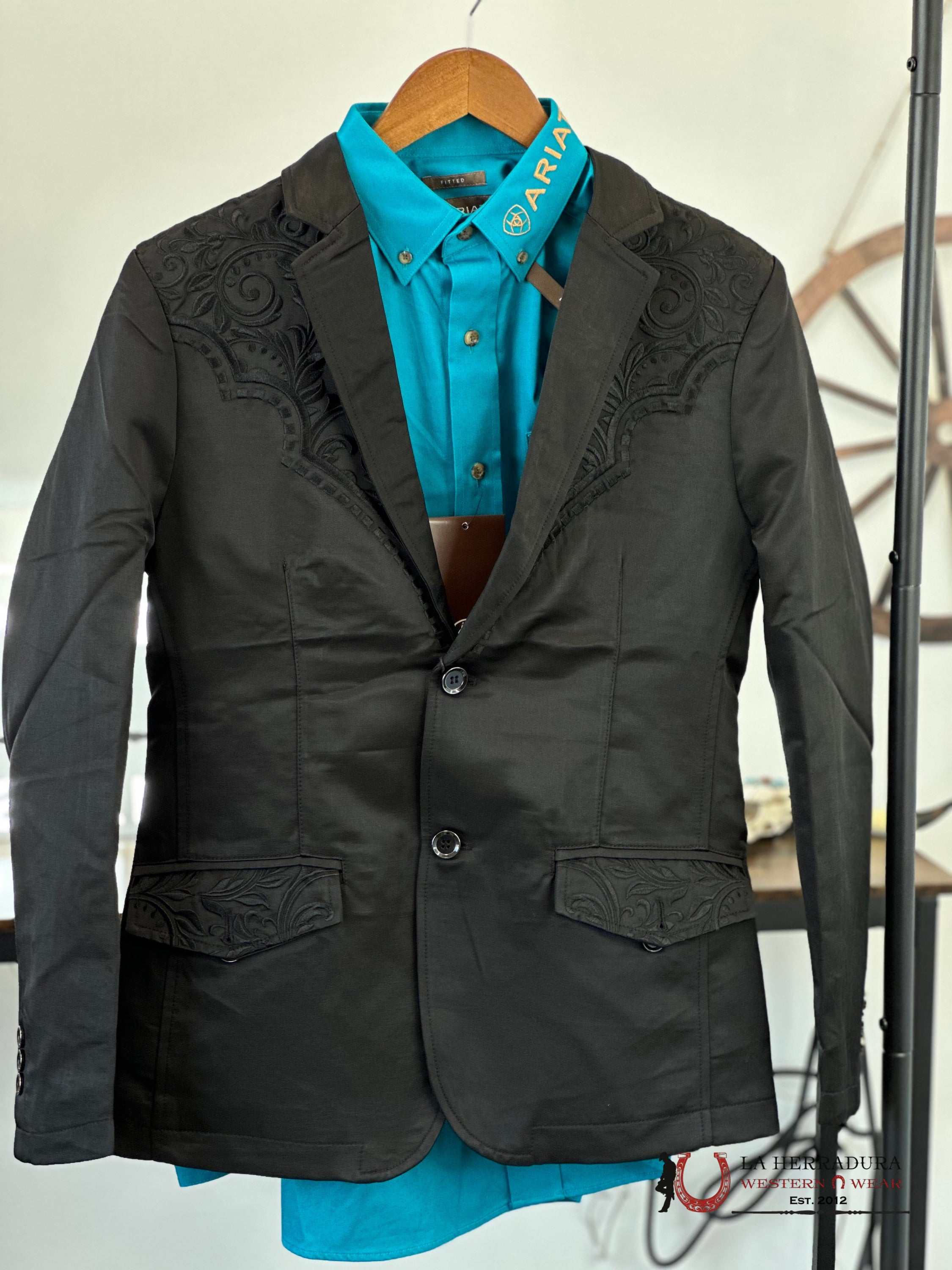 Lamasini Black On Embroidered Blazer Lam506-2847 Ropa Hombres