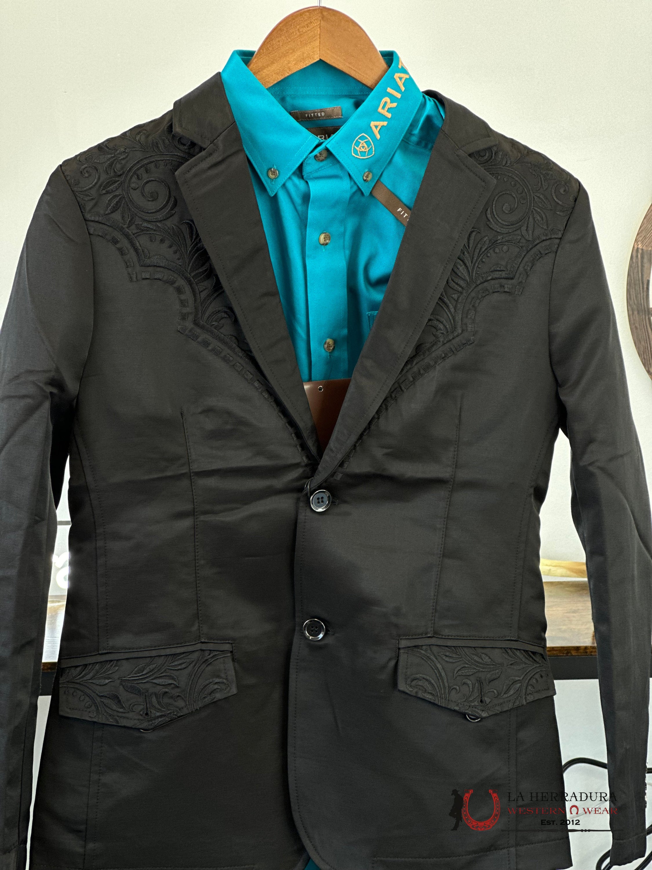 Lamasini Black On Embroidered Blazer Lam506-2847 Ropa Hombres