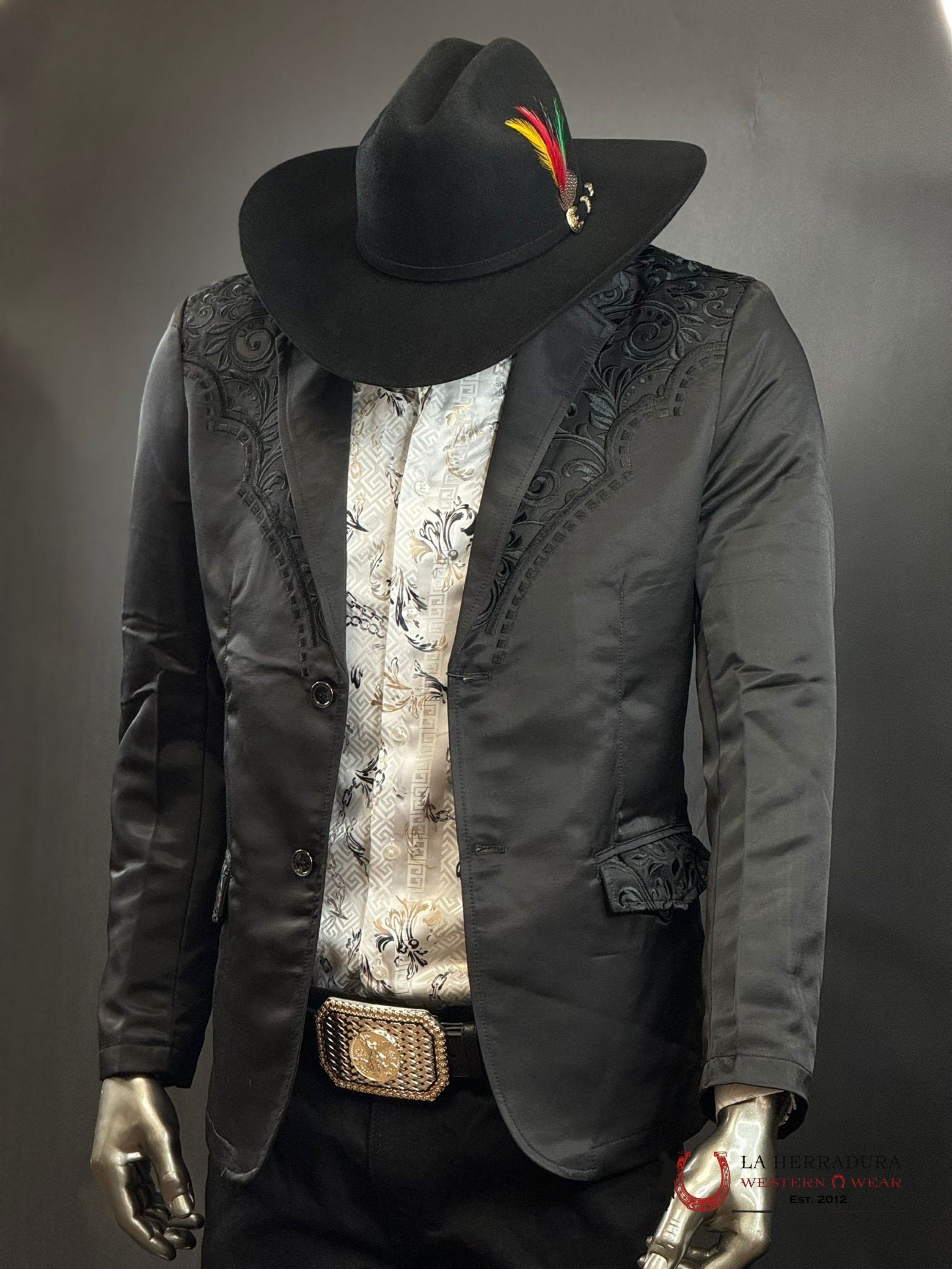 Lamasini Black On Embroidered Blazer Lam506-2847 Ropa Hombres