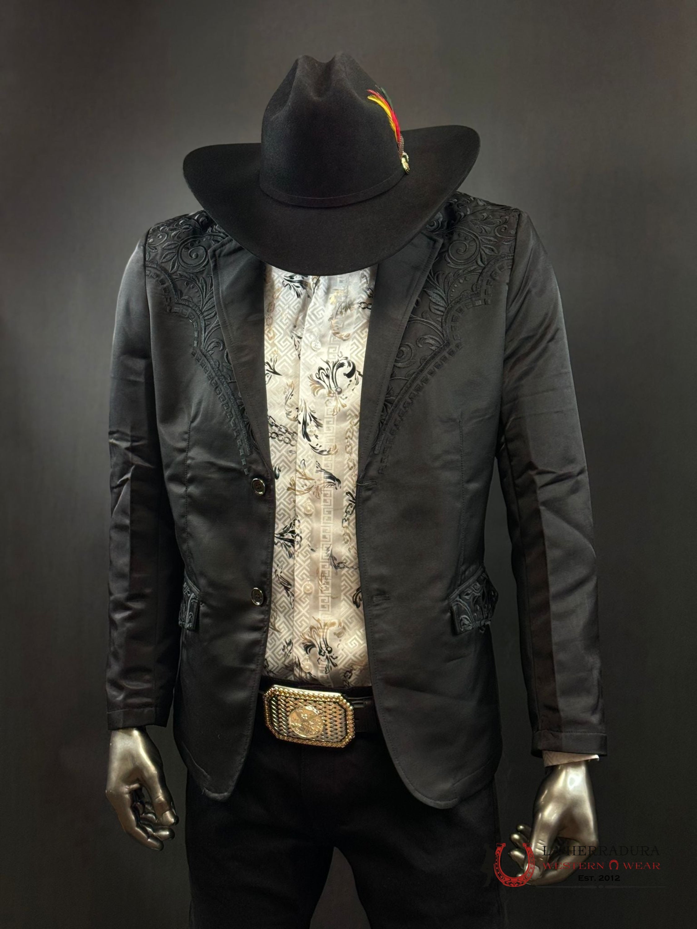 Lamasini Black On Embroidered Blazer Lam506-2847 Ropa Hombres