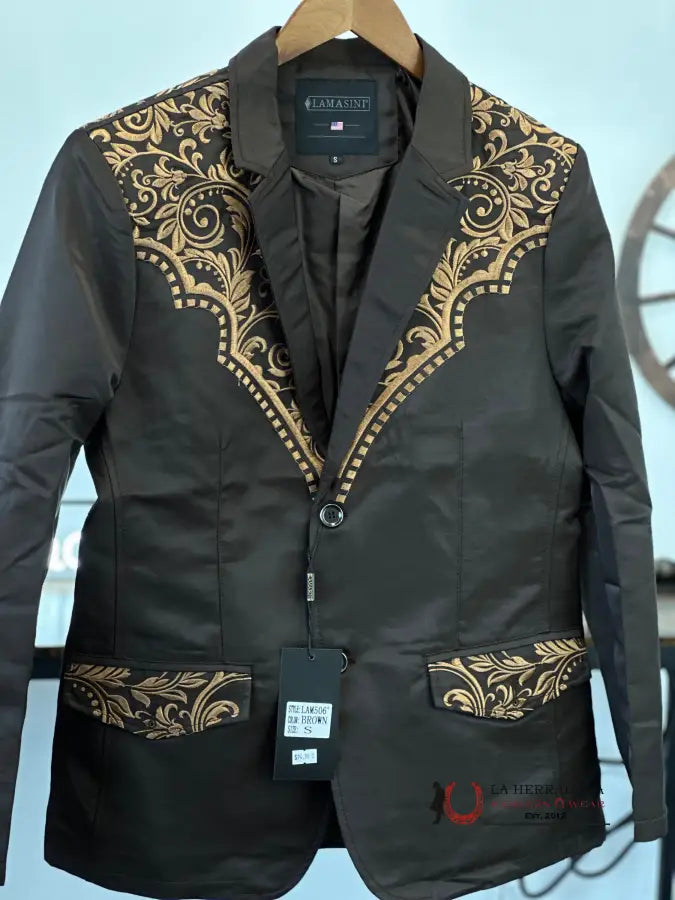 Lamasini Brown Tan Embroidered Blazer 2848 Ropa Hombres