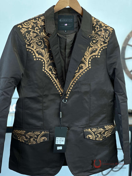 LAMASINI BROWN TAN EMBROIDERED BLAZER LAM506 2848