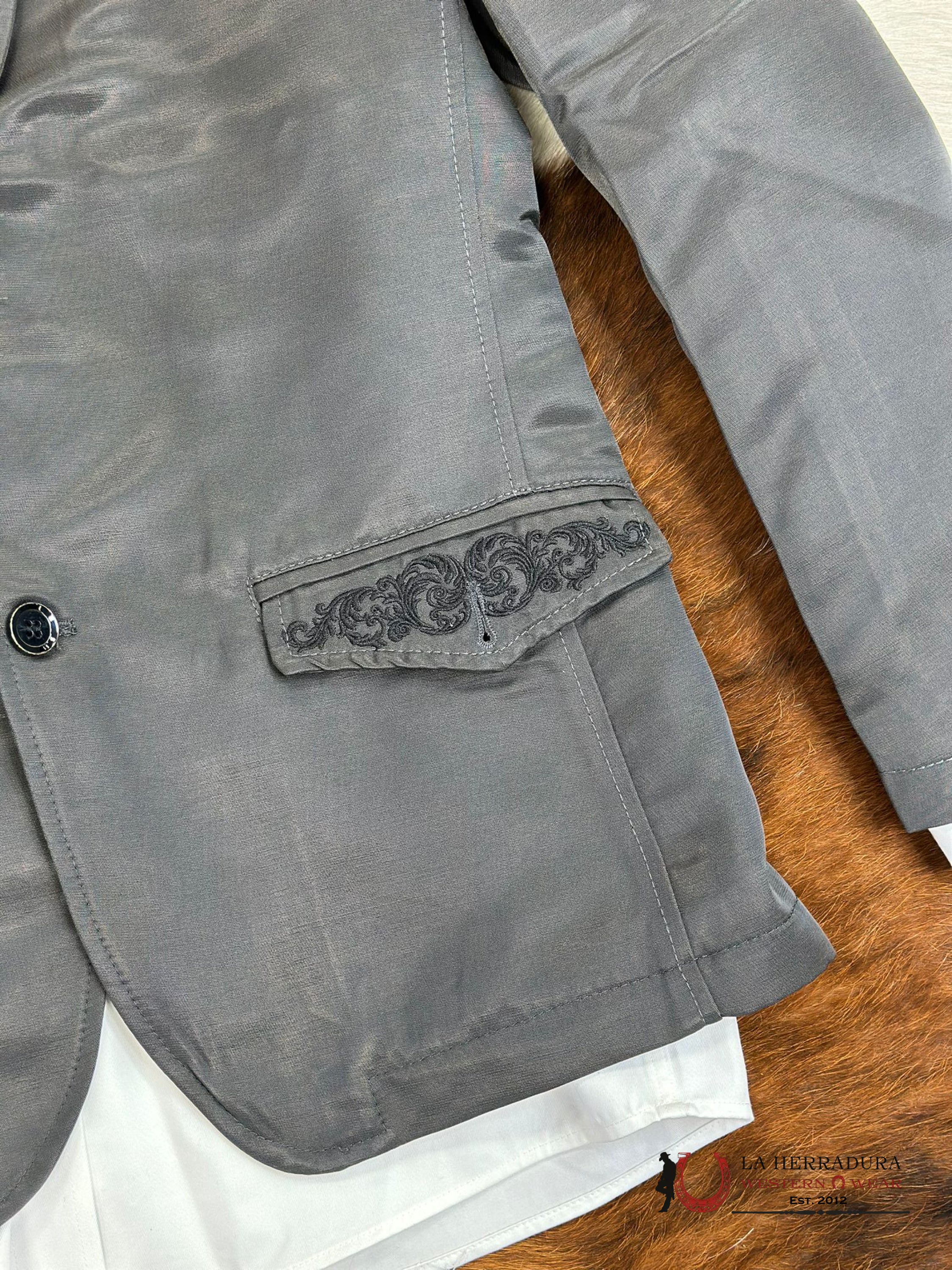 Lamasini Charcoal Embroidered Smooth Blazer Lam494-116 Ropa Hombres