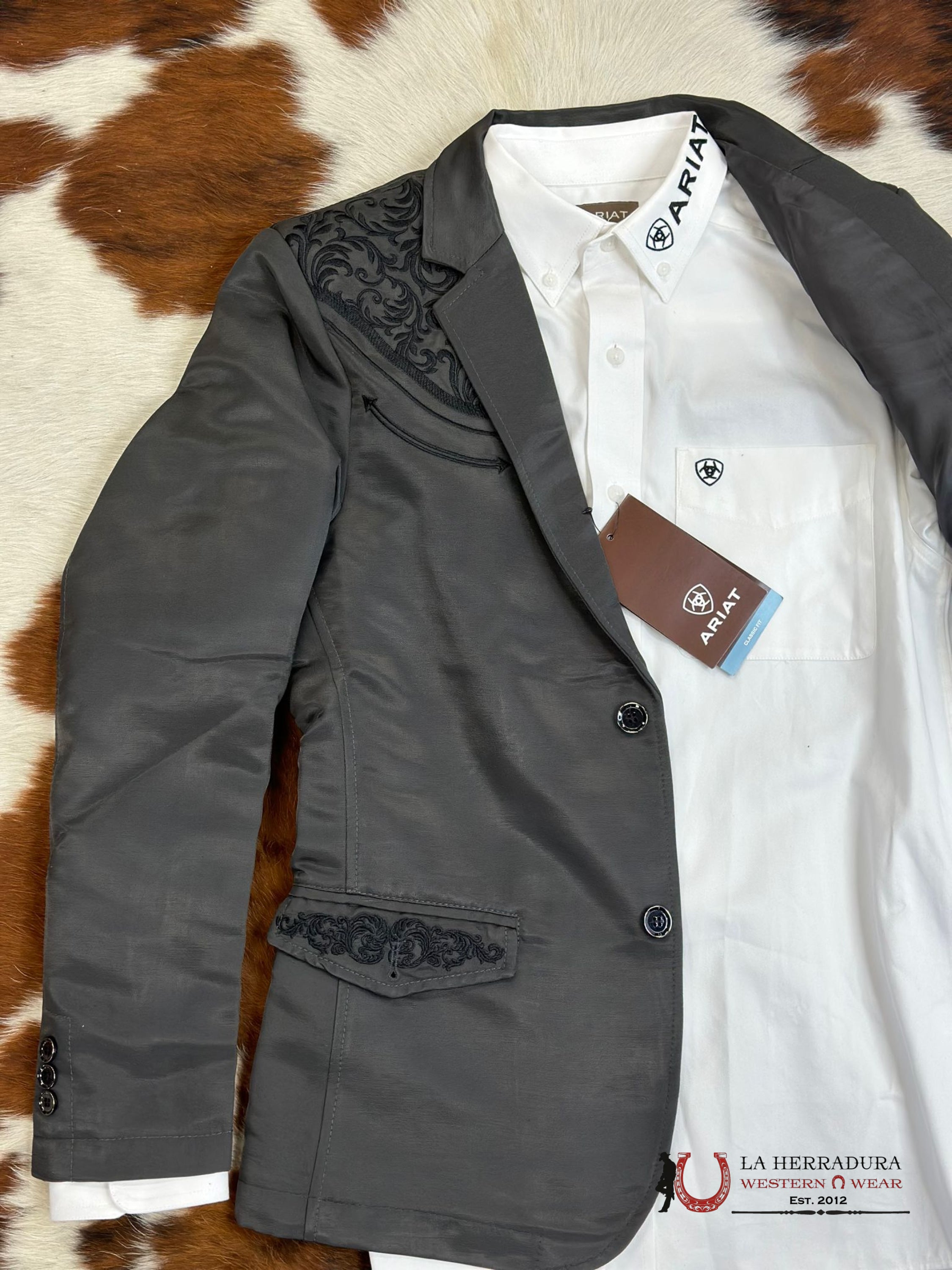 Lamasini Charcoal Embroidered Smooth Blazer Lam494-116 Ropa Hombres