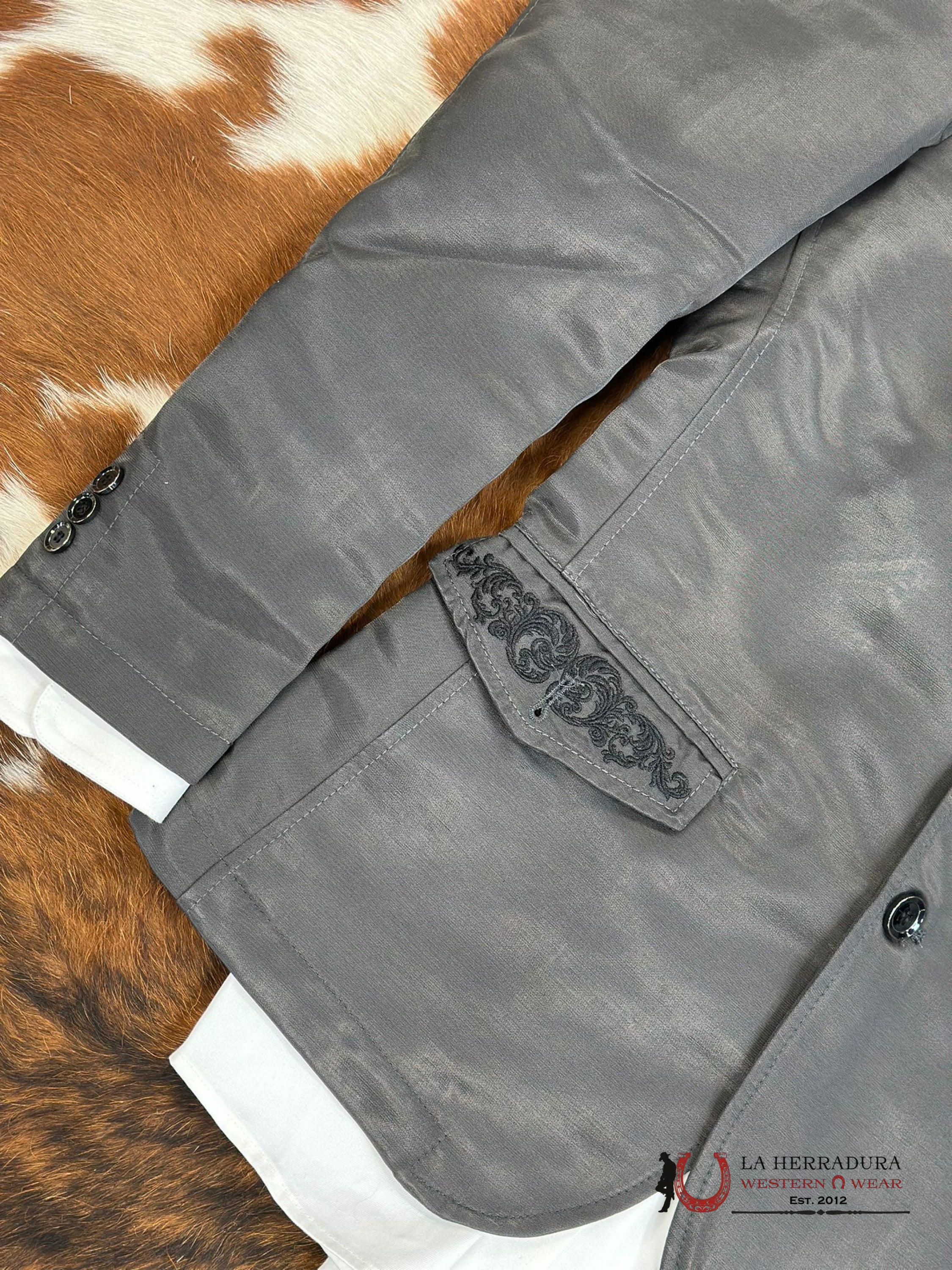 Lamasini Charcoal Embroidered Smooth Blazer Lam494-116 Ropa Hombres