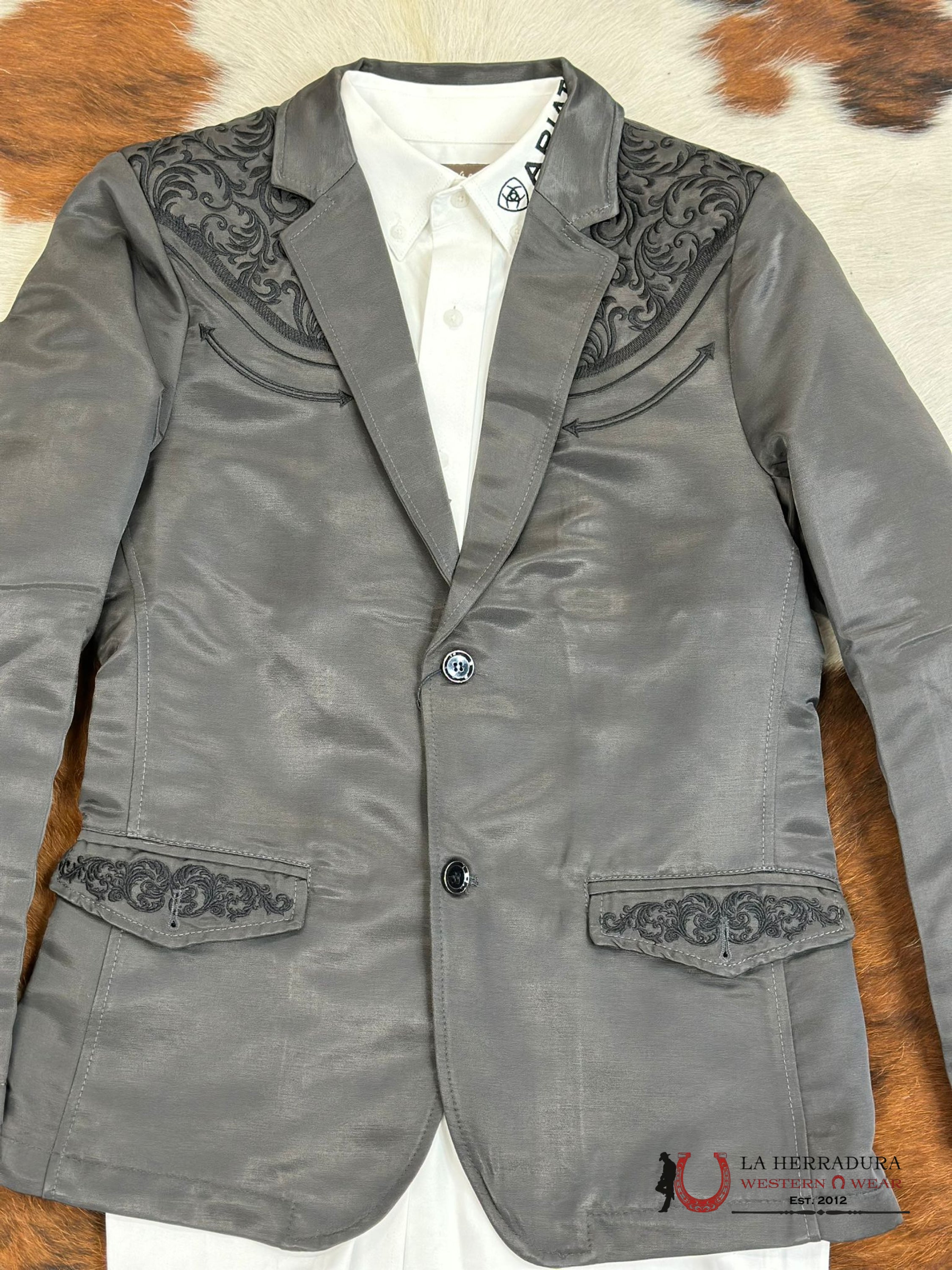 Lamasini Charcoal Embroidered Smooth Blazer Lam494-116 Ropa Hombres