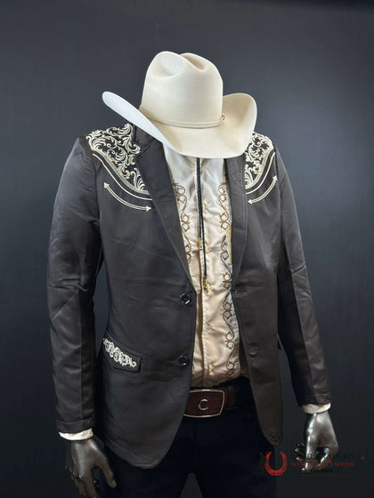 LAMASINI CHOCOLATE BLAZER LISO BORDADO - LAM494