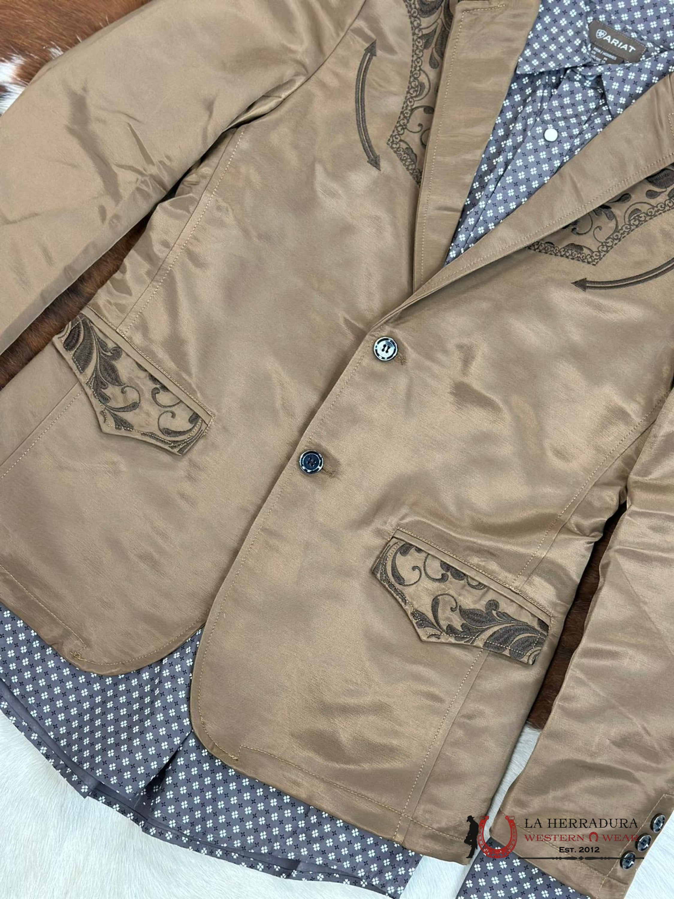 Lamasini Mustard Embroidered Smooth Blazer Lam505-2149 Ropa Hombres