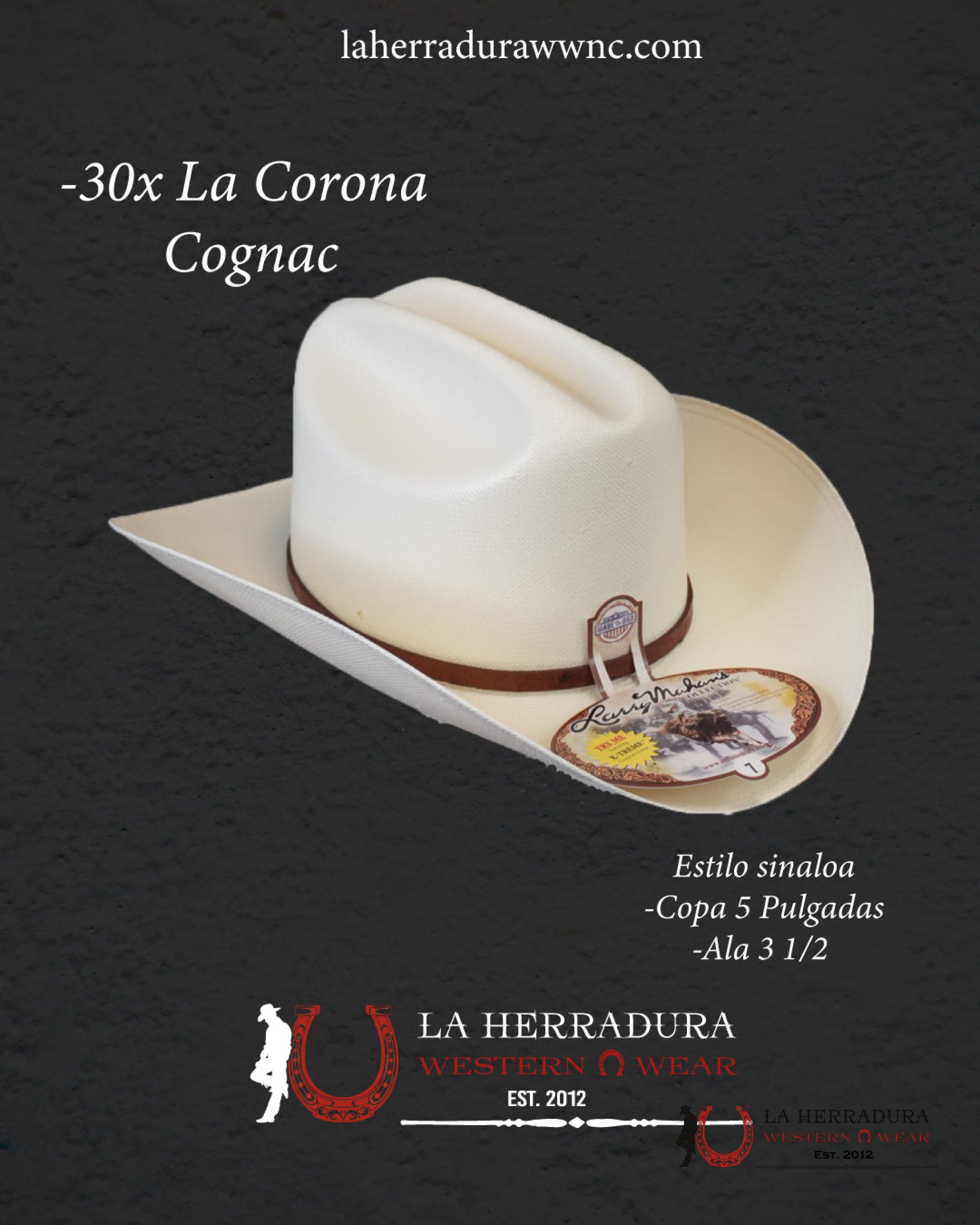 Larry Mahan’s Straw Hats Corona Cognac Sinaloa Style 30X Copa alta TEJANA