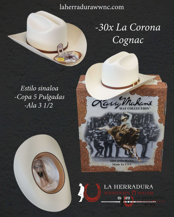 Larry Mahan's 30X  Cognac Straw Hats Corona Sinaloa Style  Copa alta