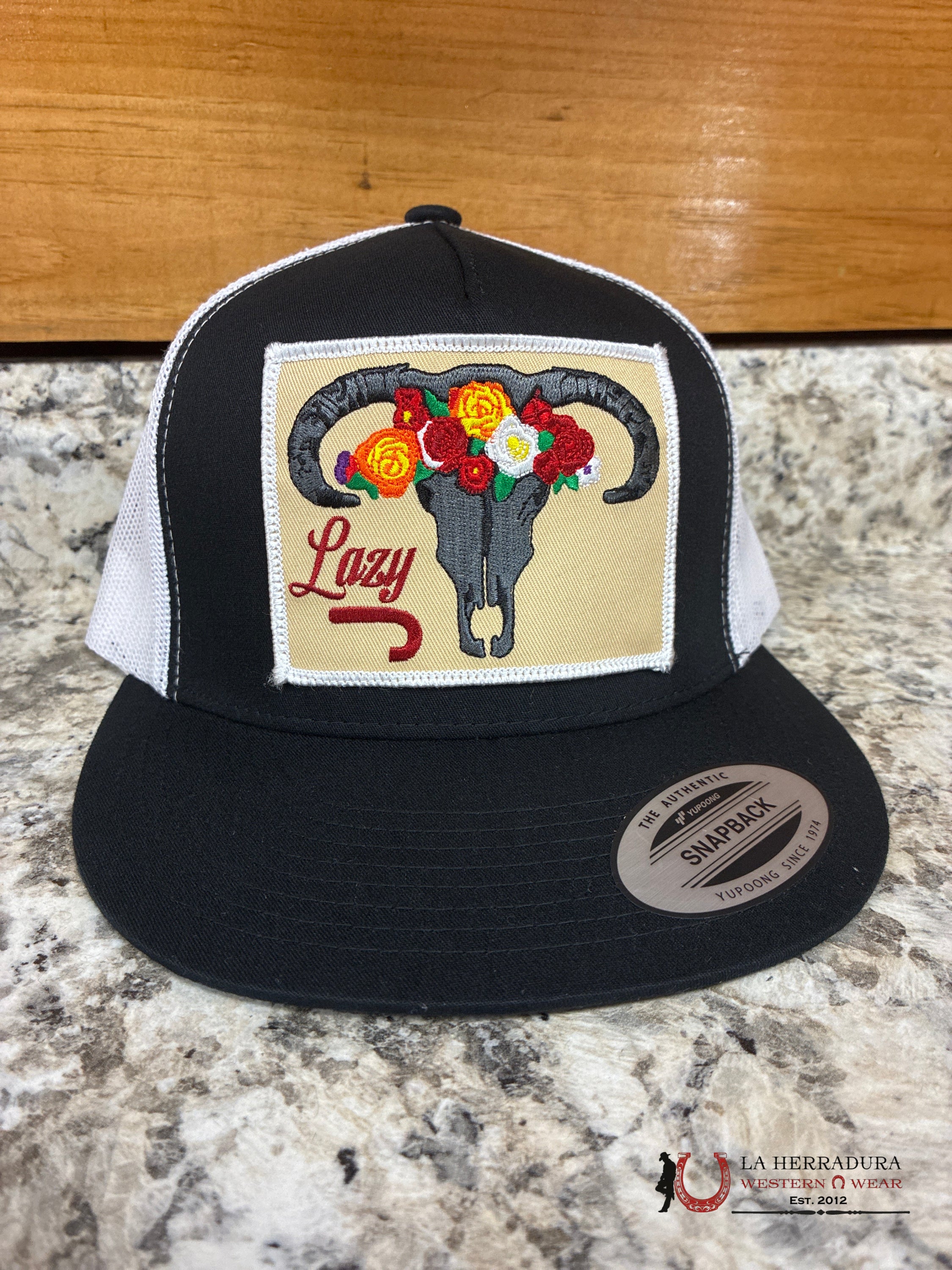 LAZY J CAPS BLACK AND TAN