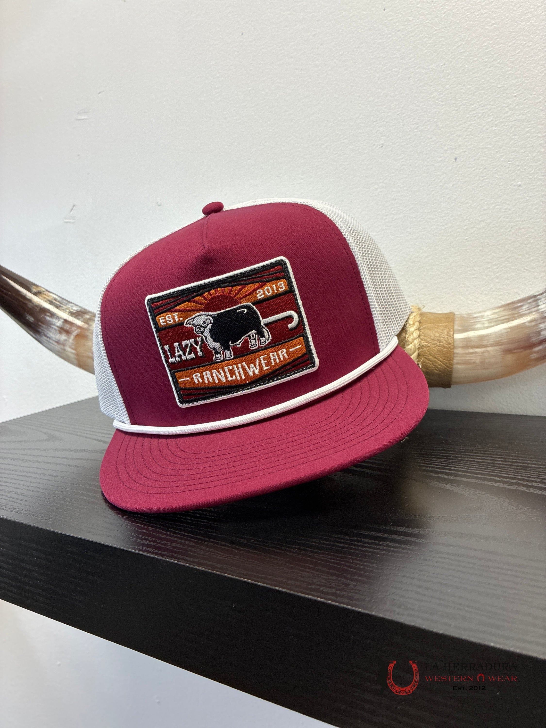 LAZY J CAPS Burgundy AND WHITE