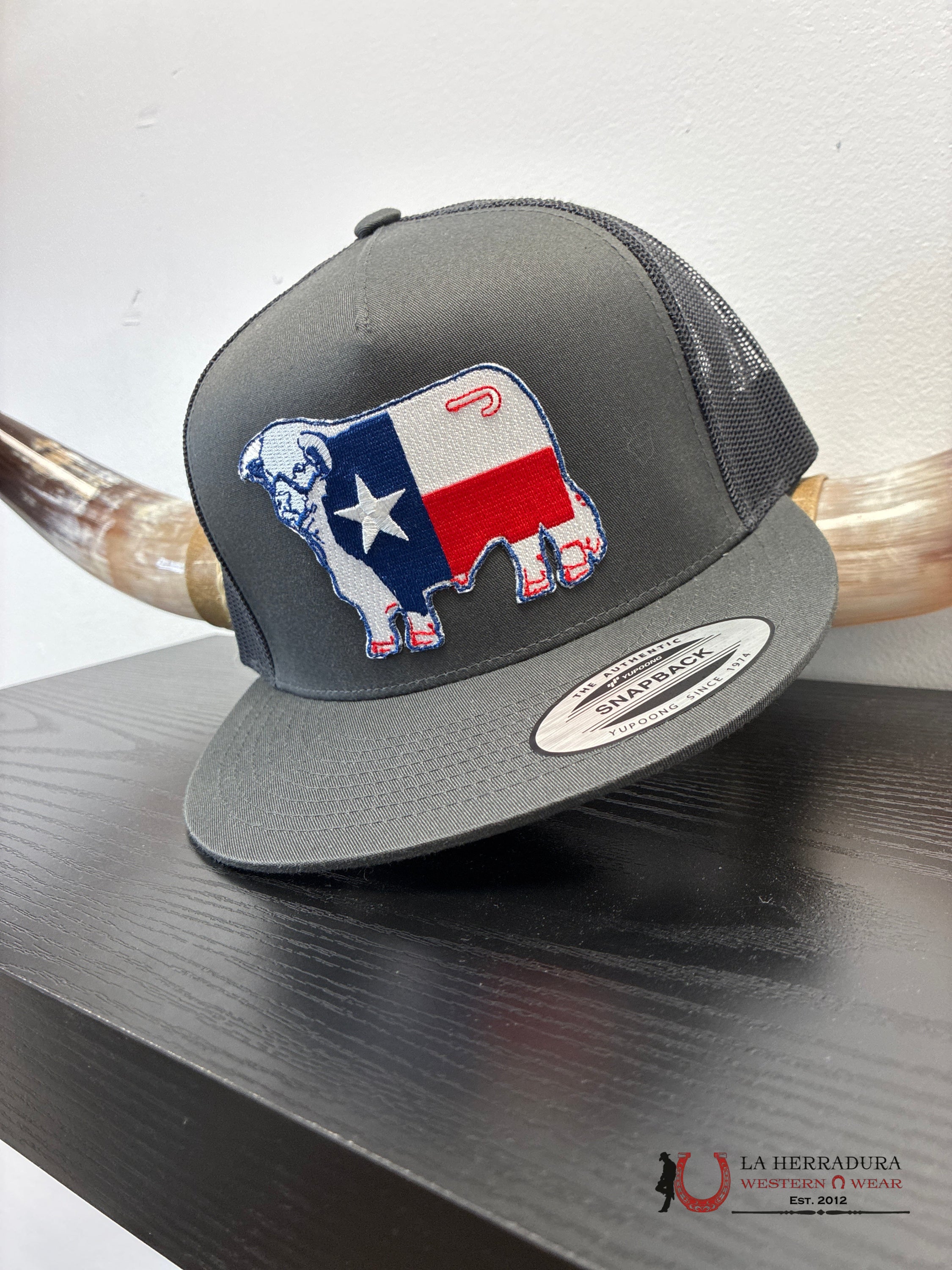 LAZY J CAPS GREY AND BULL TEXAS COLORS