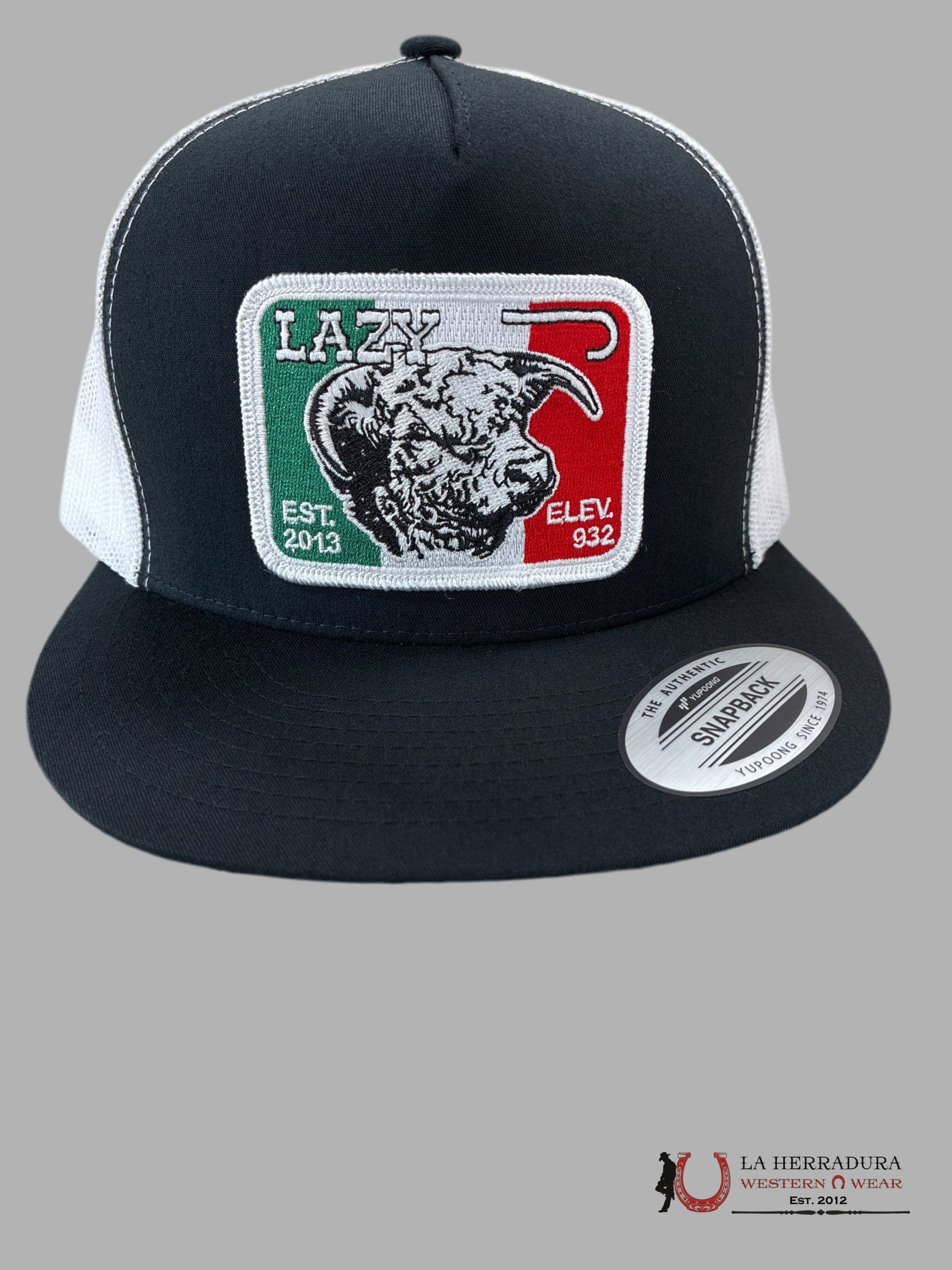 LAZY J CAPS WHITE AND BLACK WITH MEXICO COLOR FLAG