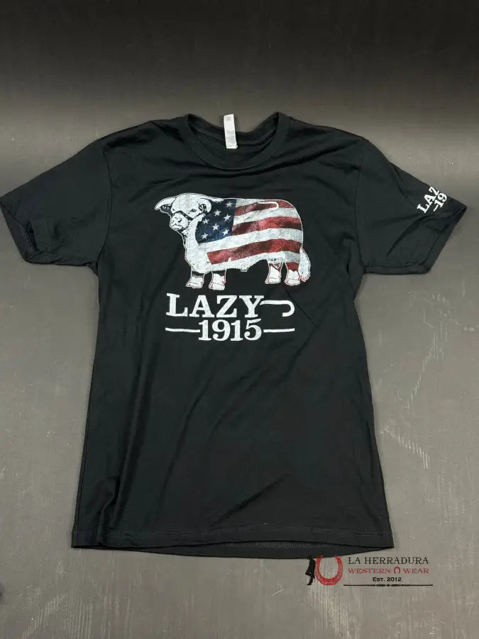 Lazy J Ranch American Flag Logo Black T-Shirt Ropa Hombres