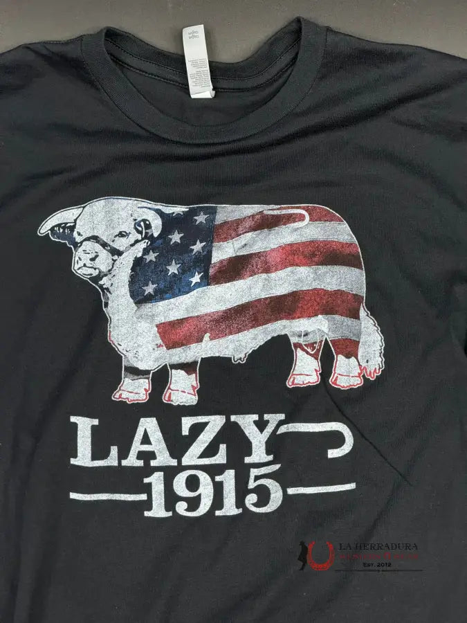 Lazy J Ranch American Flag Logo Black T-Shirt Ropa Hombres