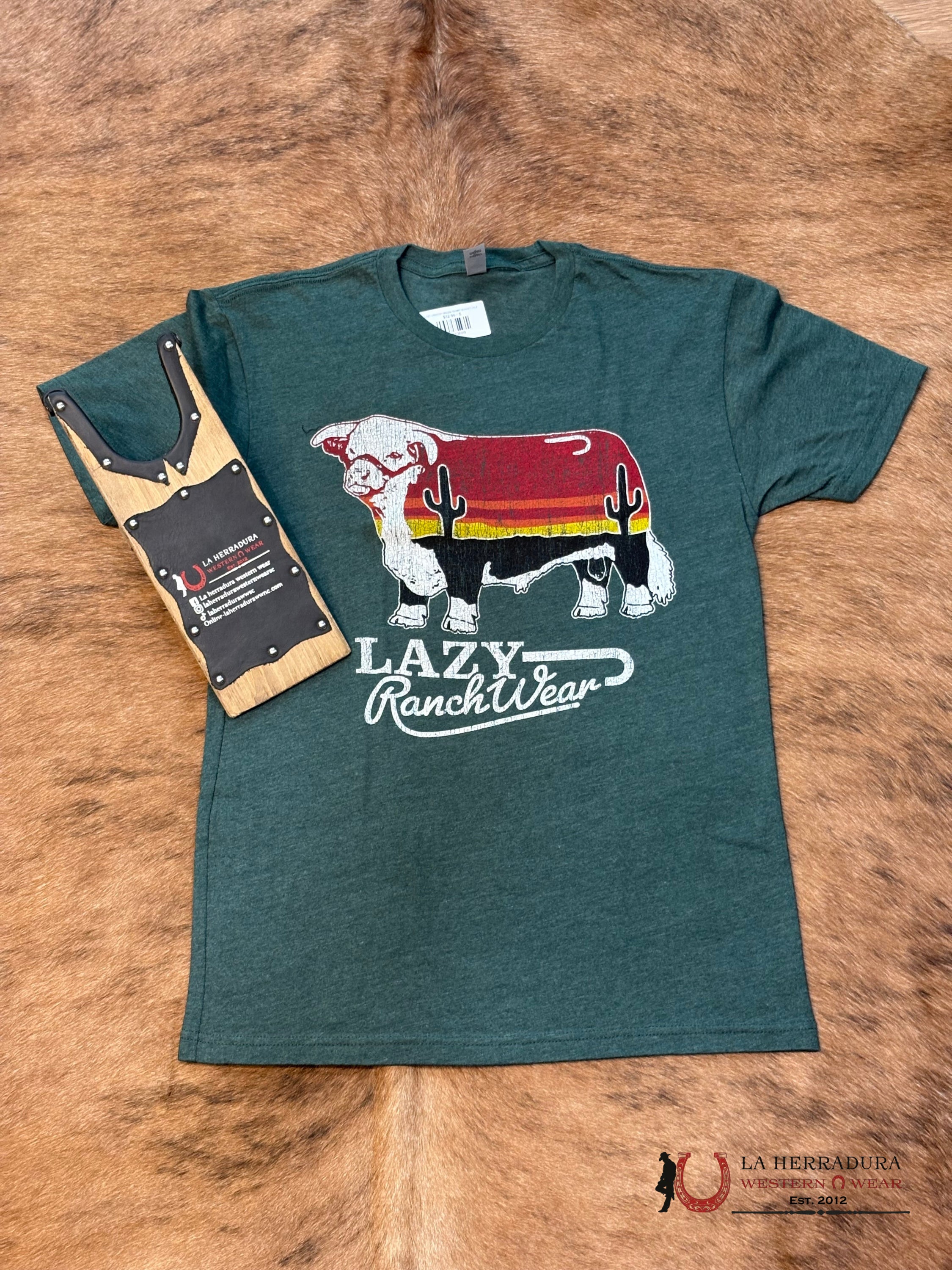 LAZY J RANCH GREEN TSHIRT SUNSET CALF ROPA HOMBRES