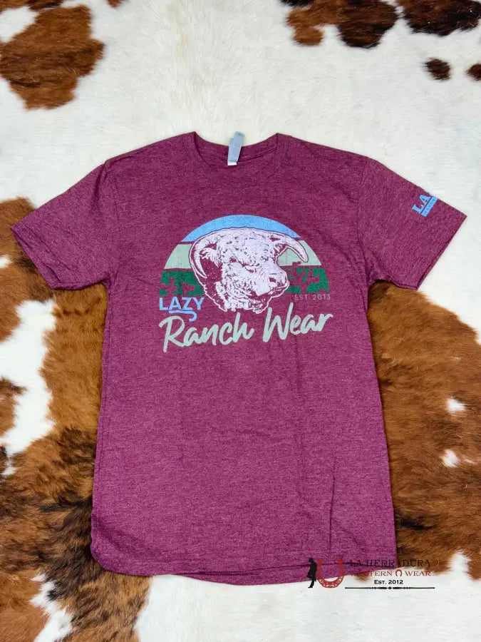 Lazy J Ranch Wear Short Sleeve Maroon T-Shirt Ropa Hombres