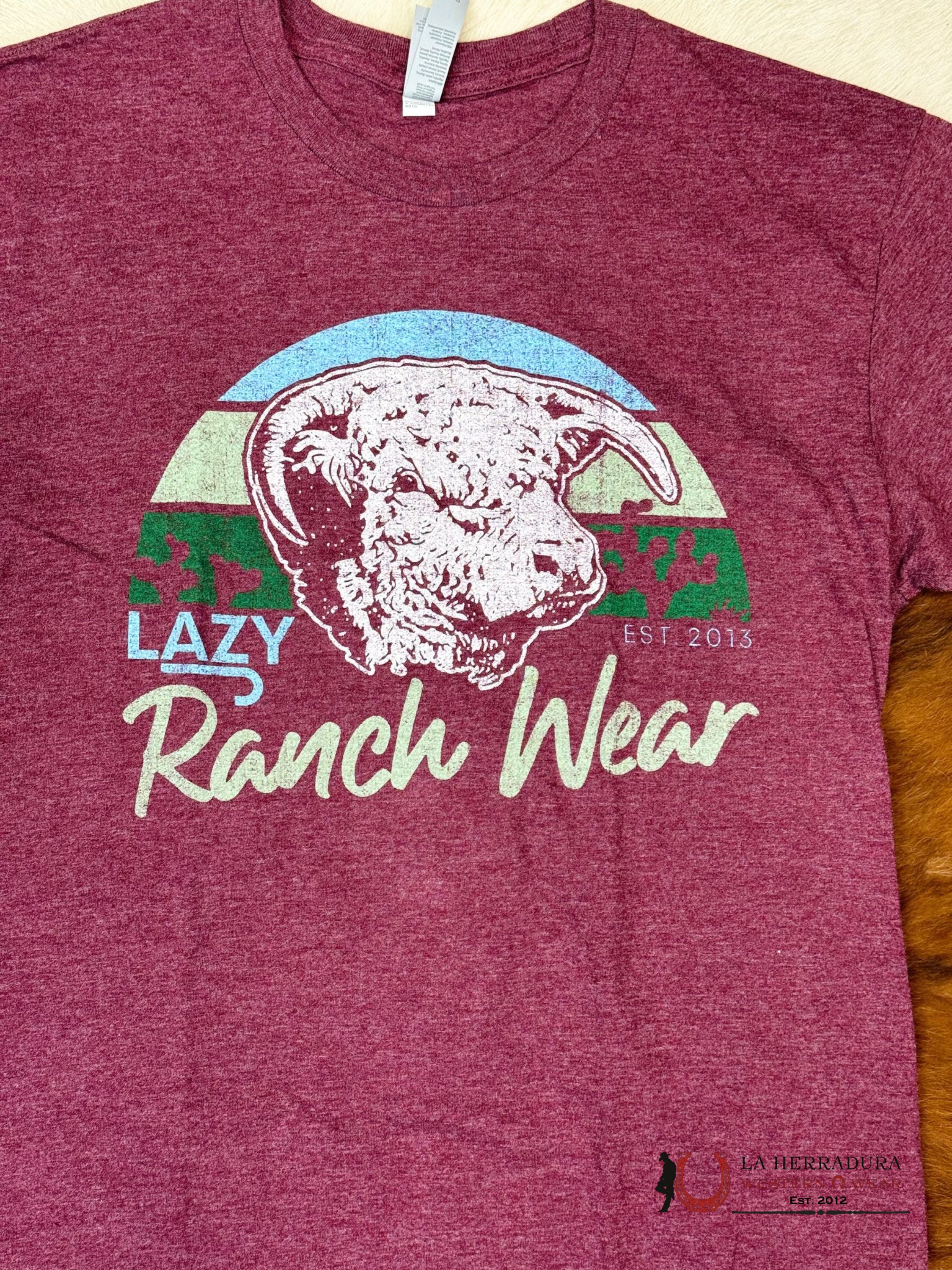Lazy J Ranch Wear Short Sleeve Maroon T-Shirt Ropa Hombres