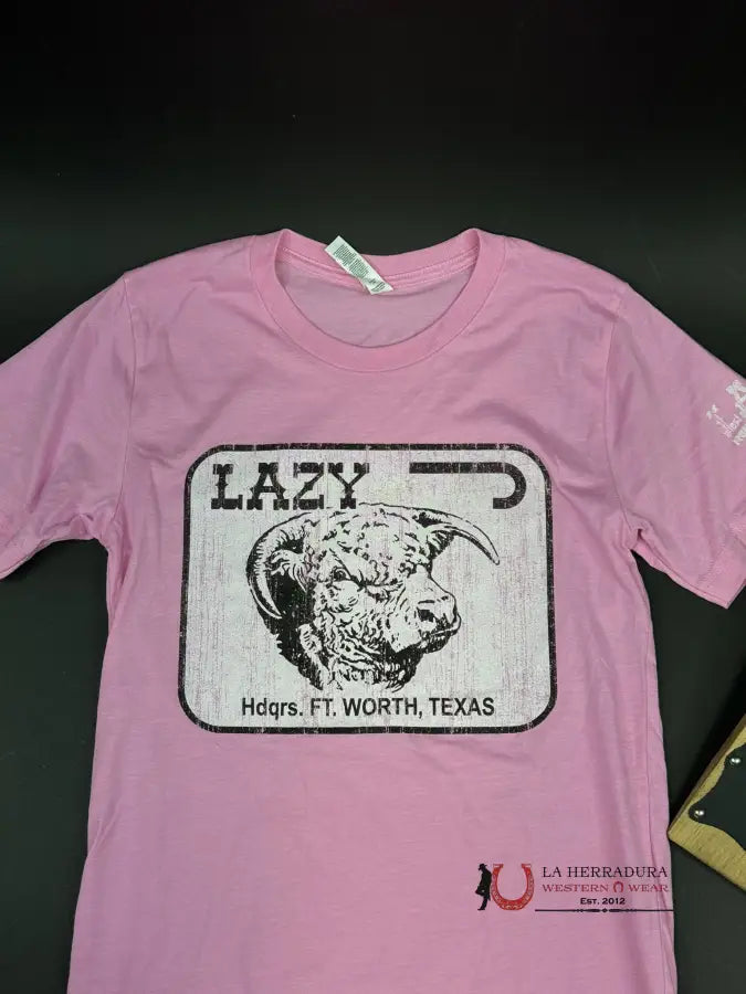 Lazy J Ranch White Logo Pink T-Shirt Ropa Hombres