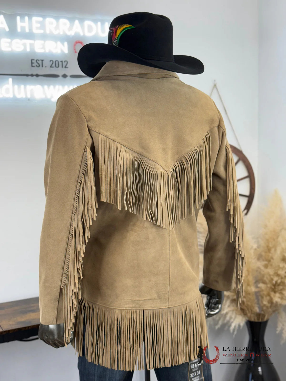 MENS GENUINE LEATHER TAN FRINGE JACKET