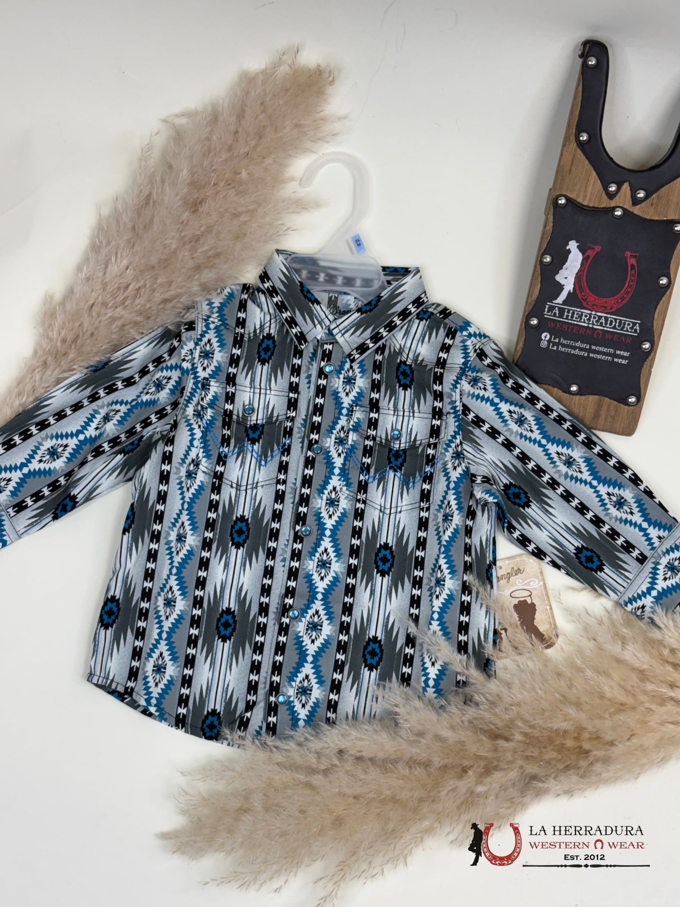Little Boy’s Wrangler Aztec Blue Dressup Shirt Niños