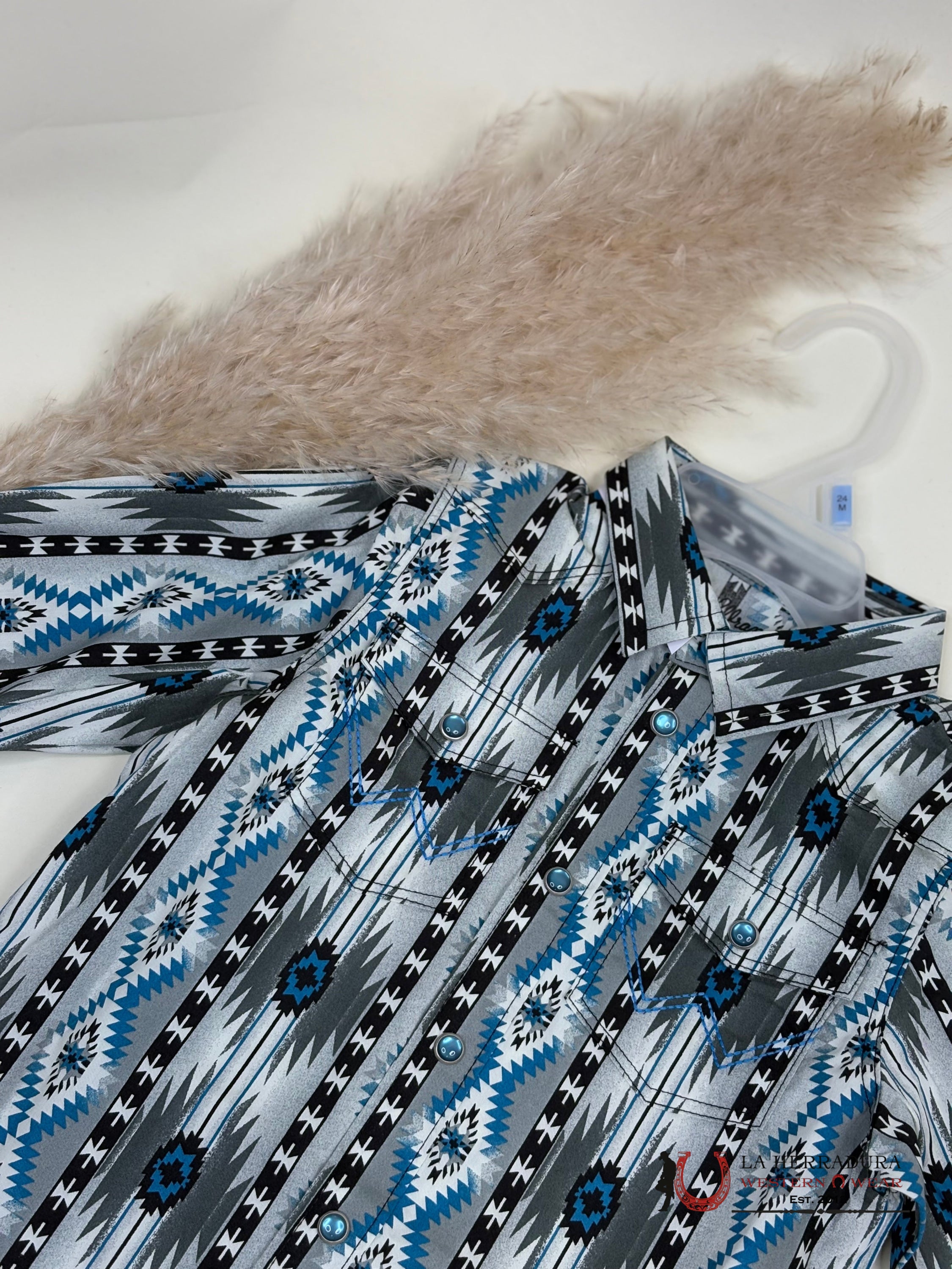 Little Boy’s Wrangler Aztec Blue Dressup Shirt Niños