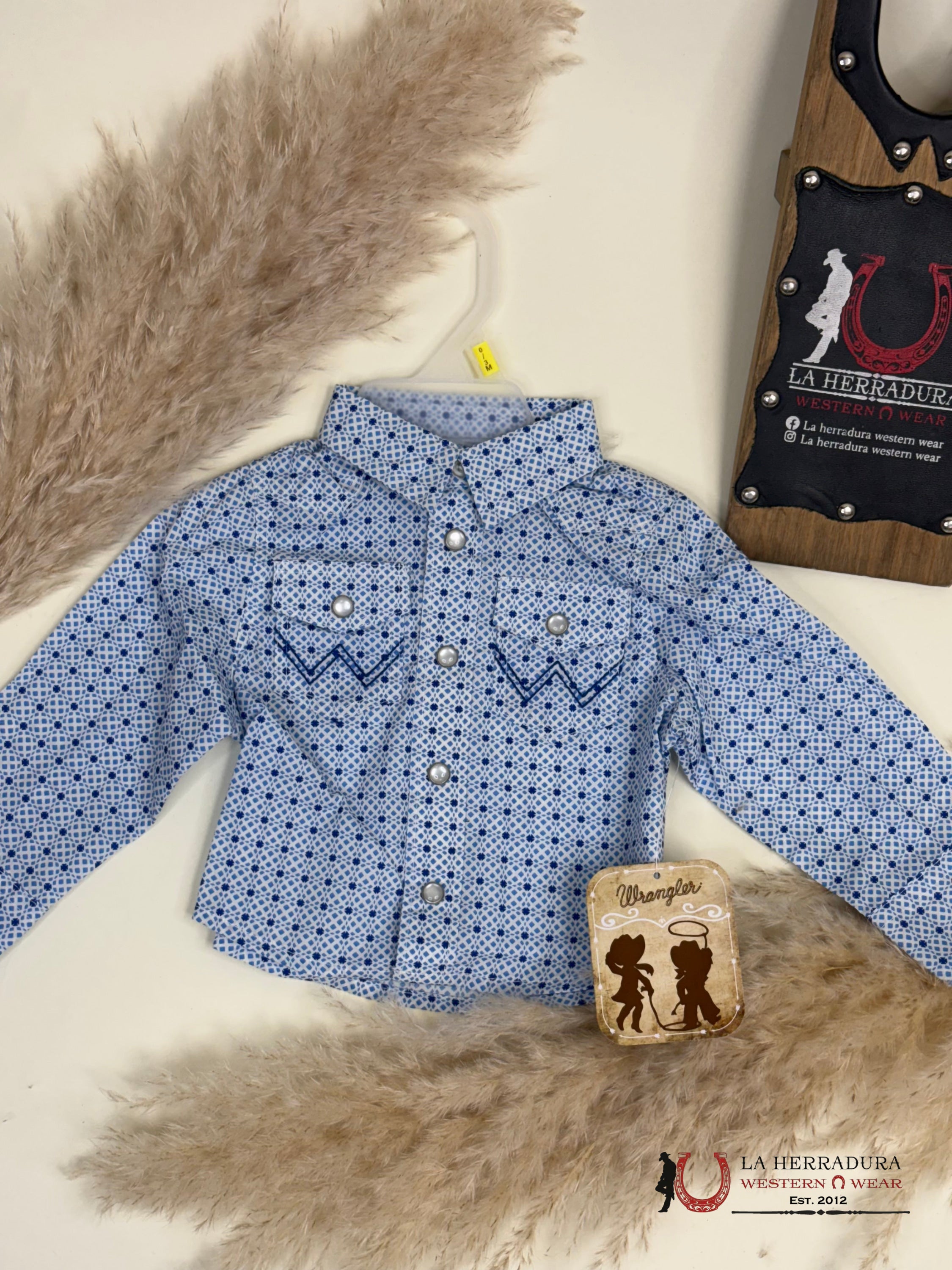 Little Boys Wrangler Blue Long Sleeve With Squares Niños