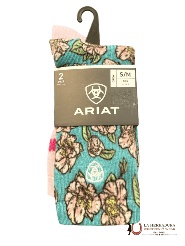 Calcetines de niña con estampado floral, 2 pares, cuello redondo, 10055383