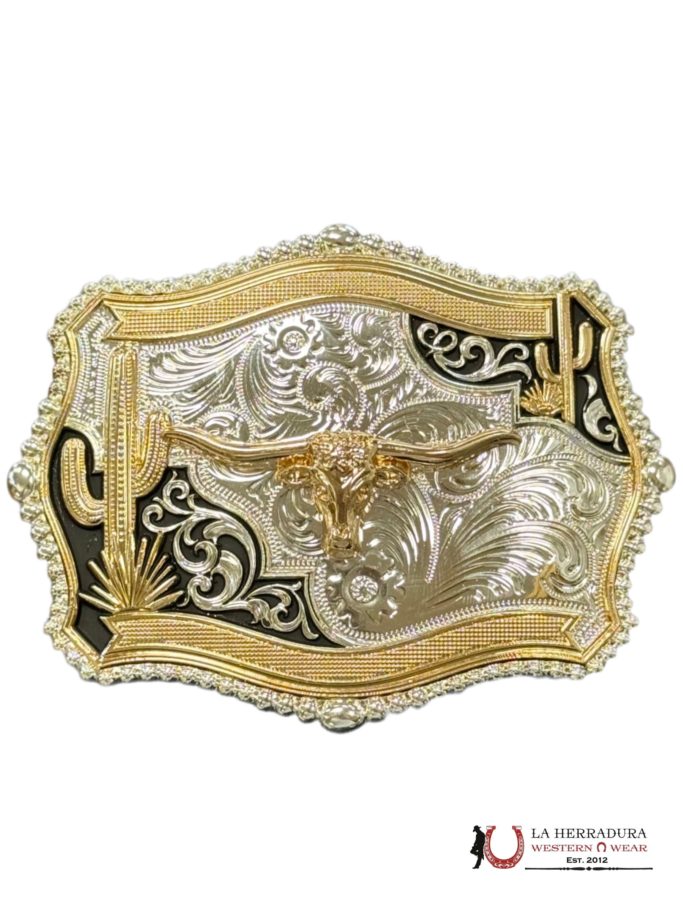 LONG HORN CACTUS BLACK ABD GOLD SQUARE BUCKLE ACCESORIOS