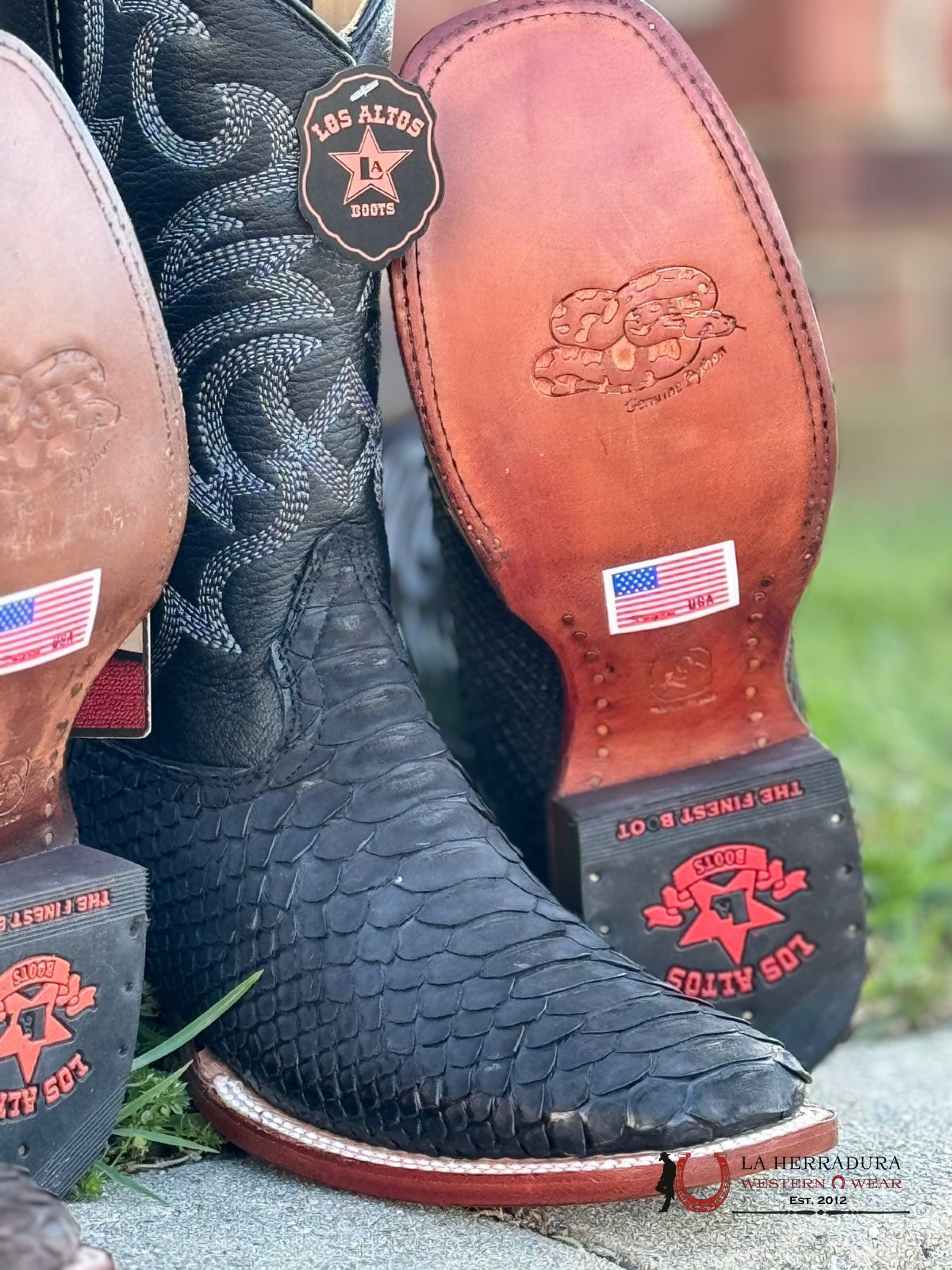 Los Altos Mens Boots Square Toe Python Black Botas Hombres