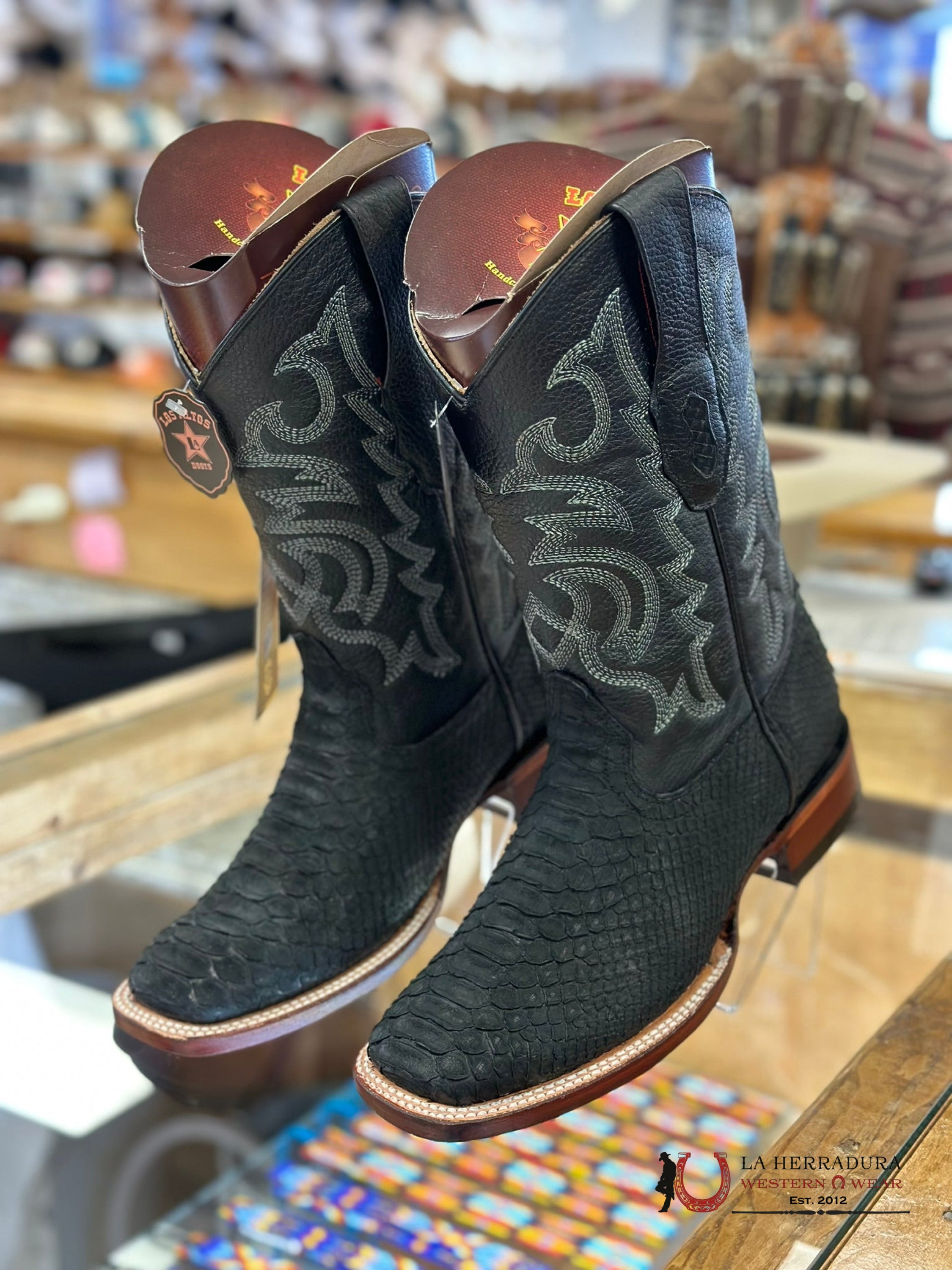 Los Altos Mens Boots Square Toe Python Black Botas Hombres