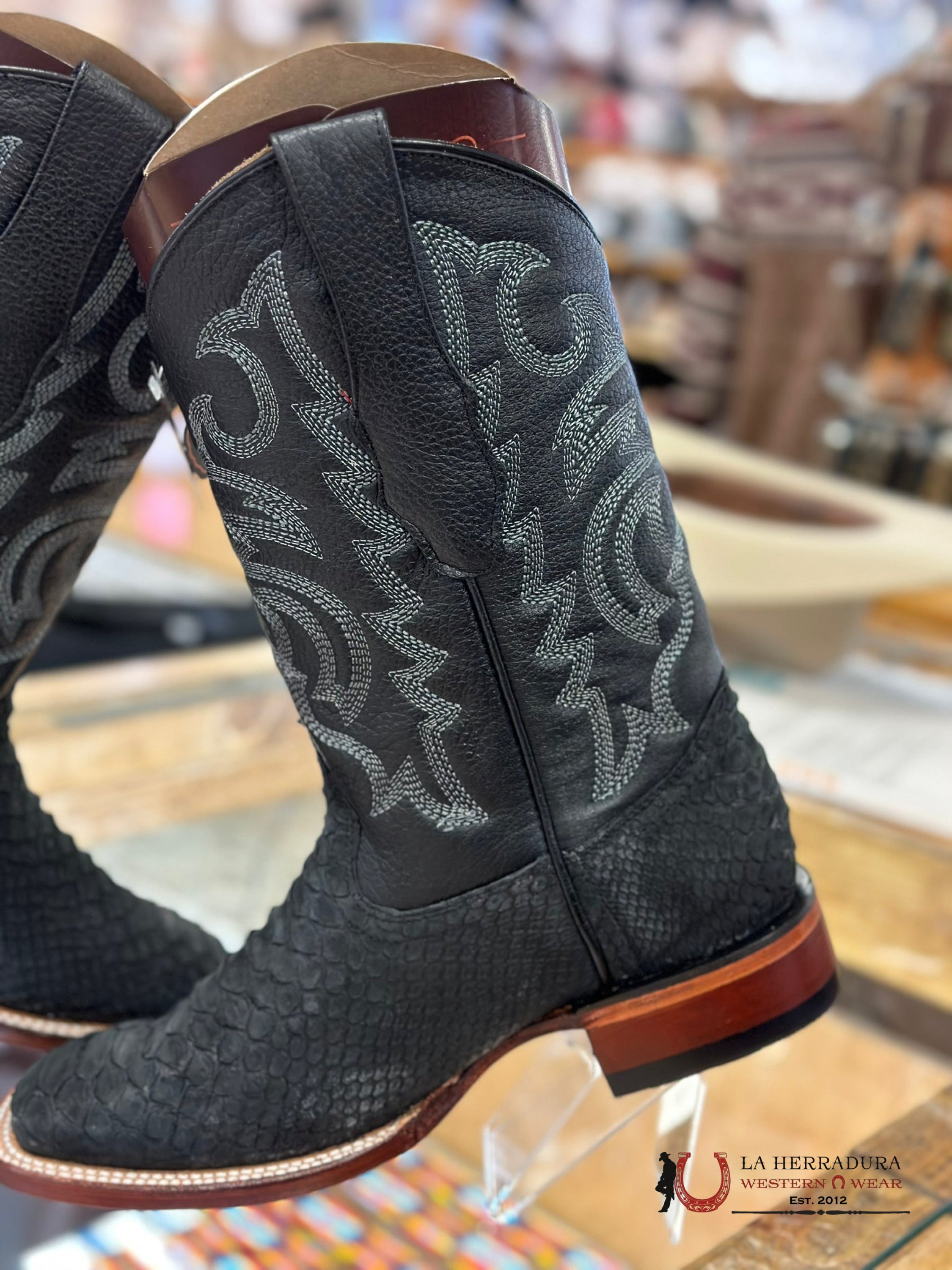 Los Altos Mens Boots Square Toe Python Black Botas Hombres