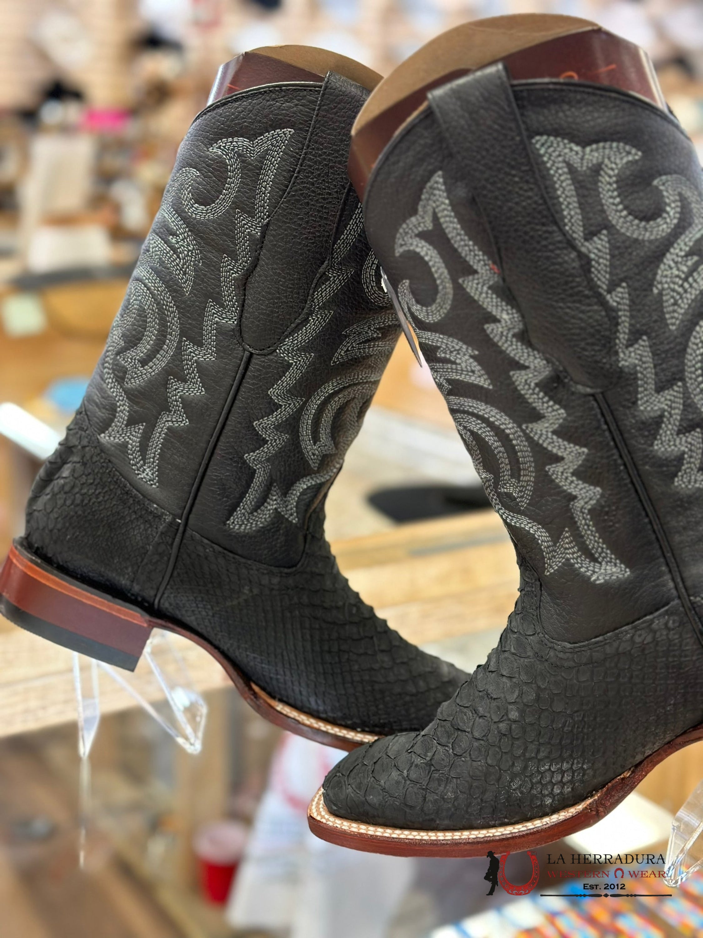 Los Altos Mens Boots Square Toe Python Black Botas Hombres