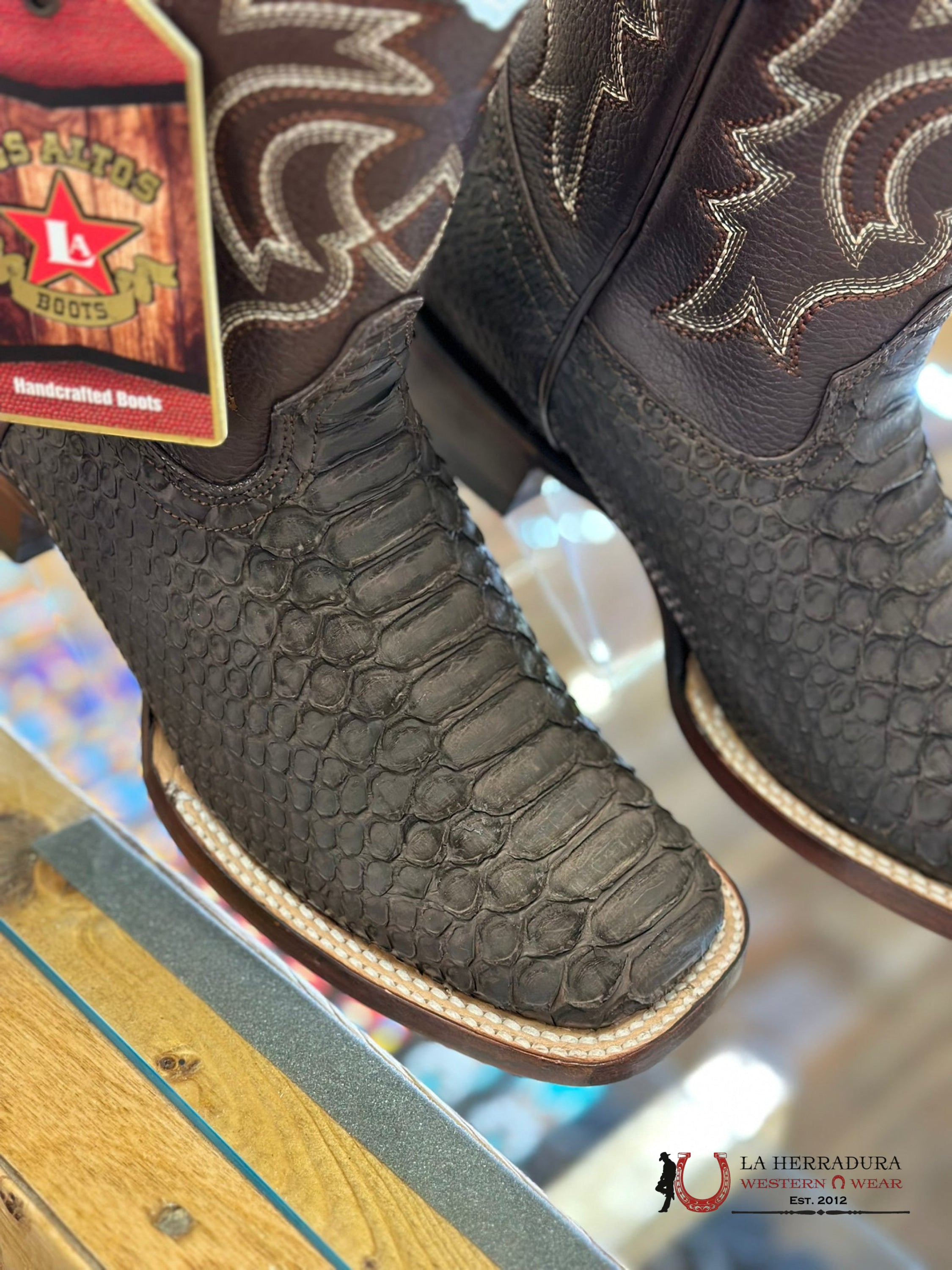 Los Altos Boots Square Toe Python Brown Botas Hombres