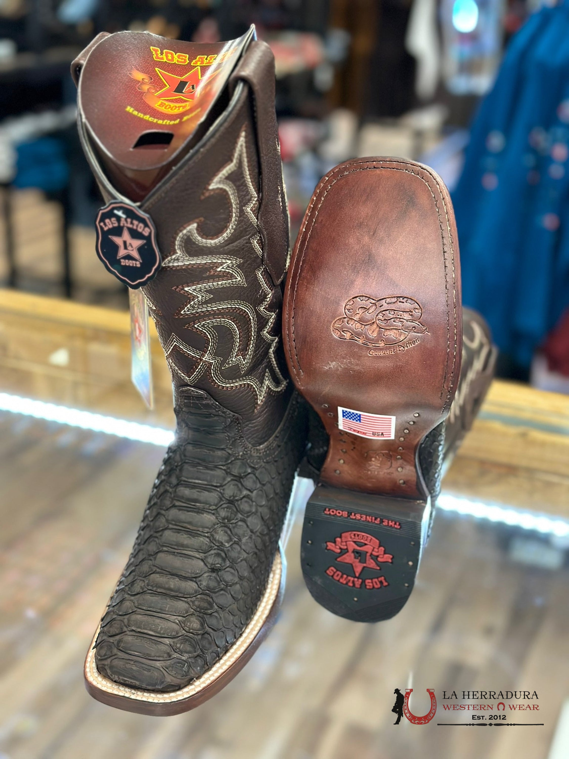 Los Altos Boots Square Toe Python Brown Botas Hombres
