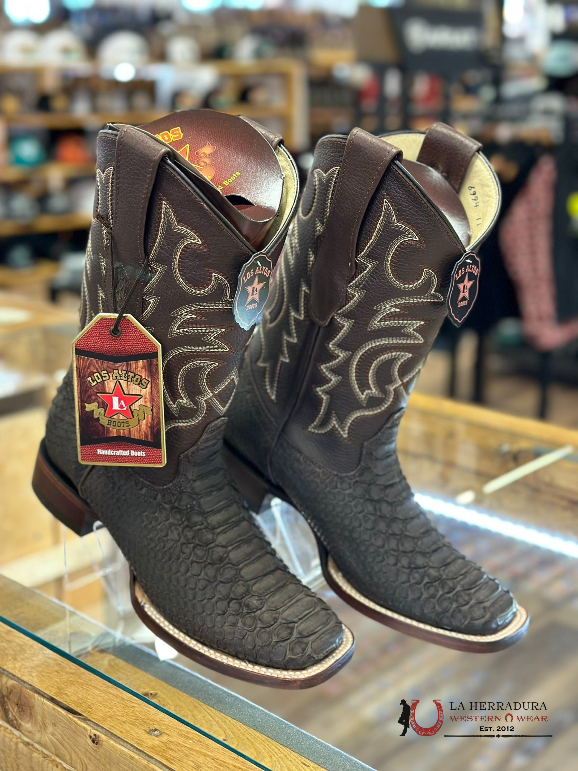 Los Altos Boots Square Toe Python Brown Botas Hombres