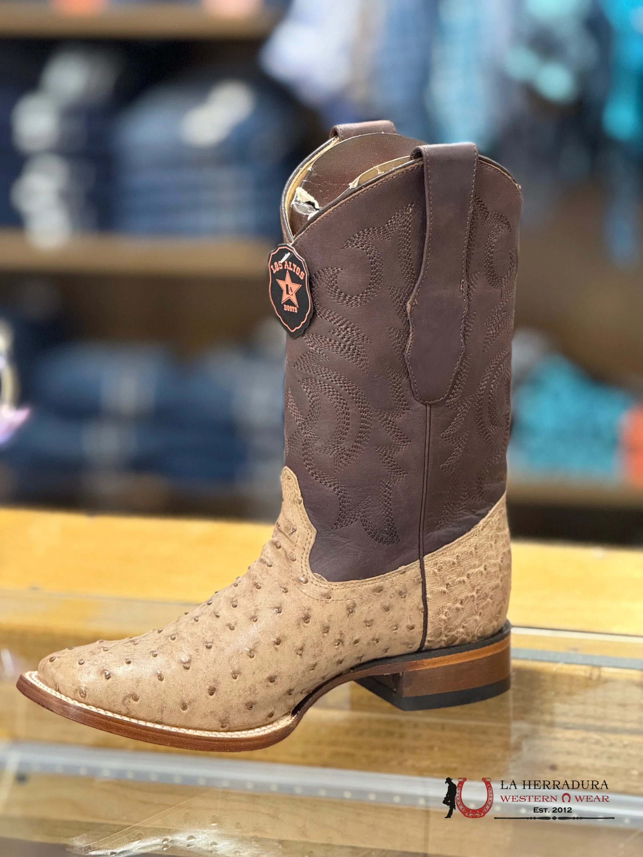 LOS ALTOS EXOTIC OSTRICH MOCHA WIDE SQUARE TOE 8220372 BOTAS HOMBRES