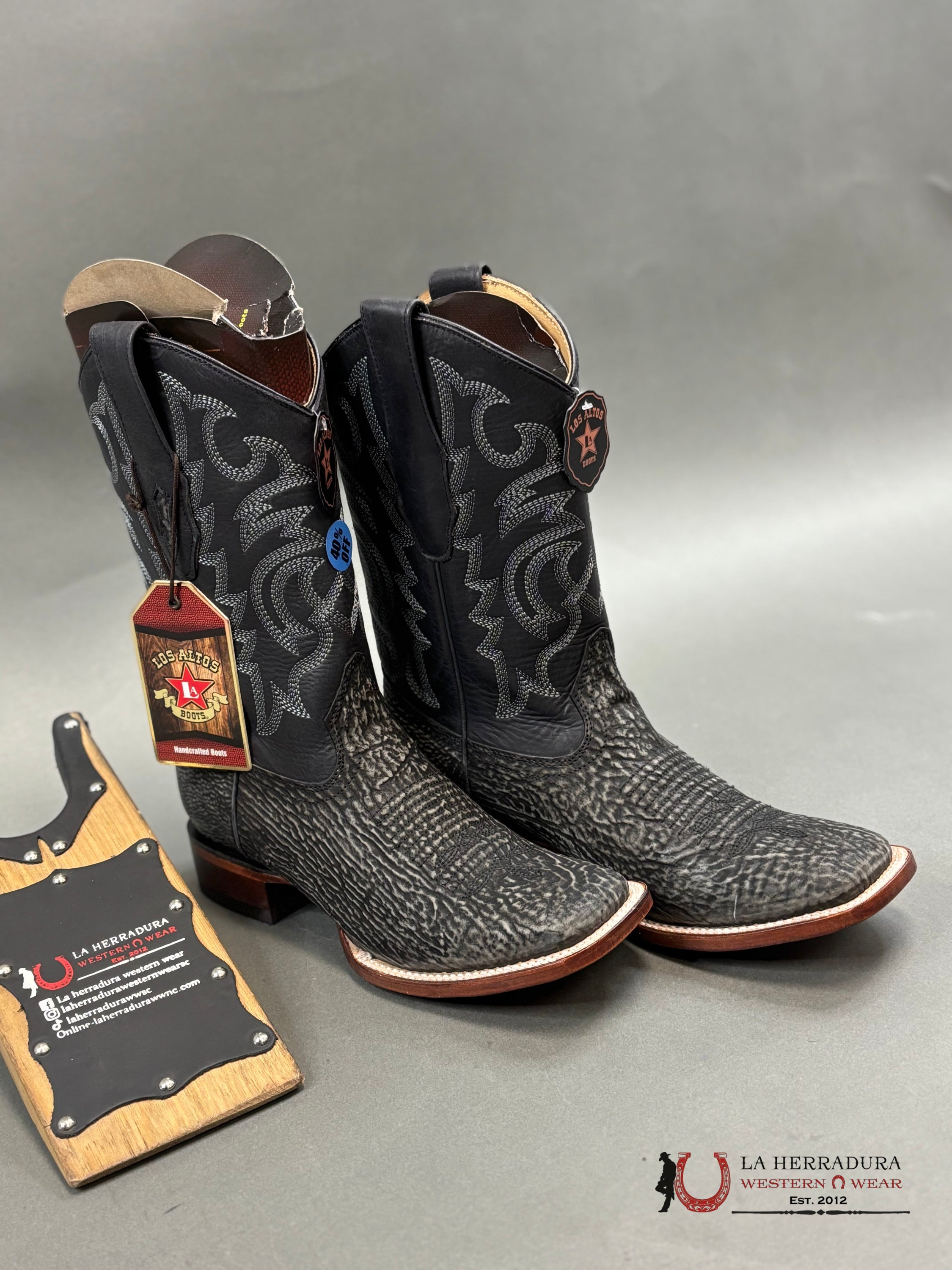 Los Altos Genuine Shark Skin Boots Black Botas Hombres