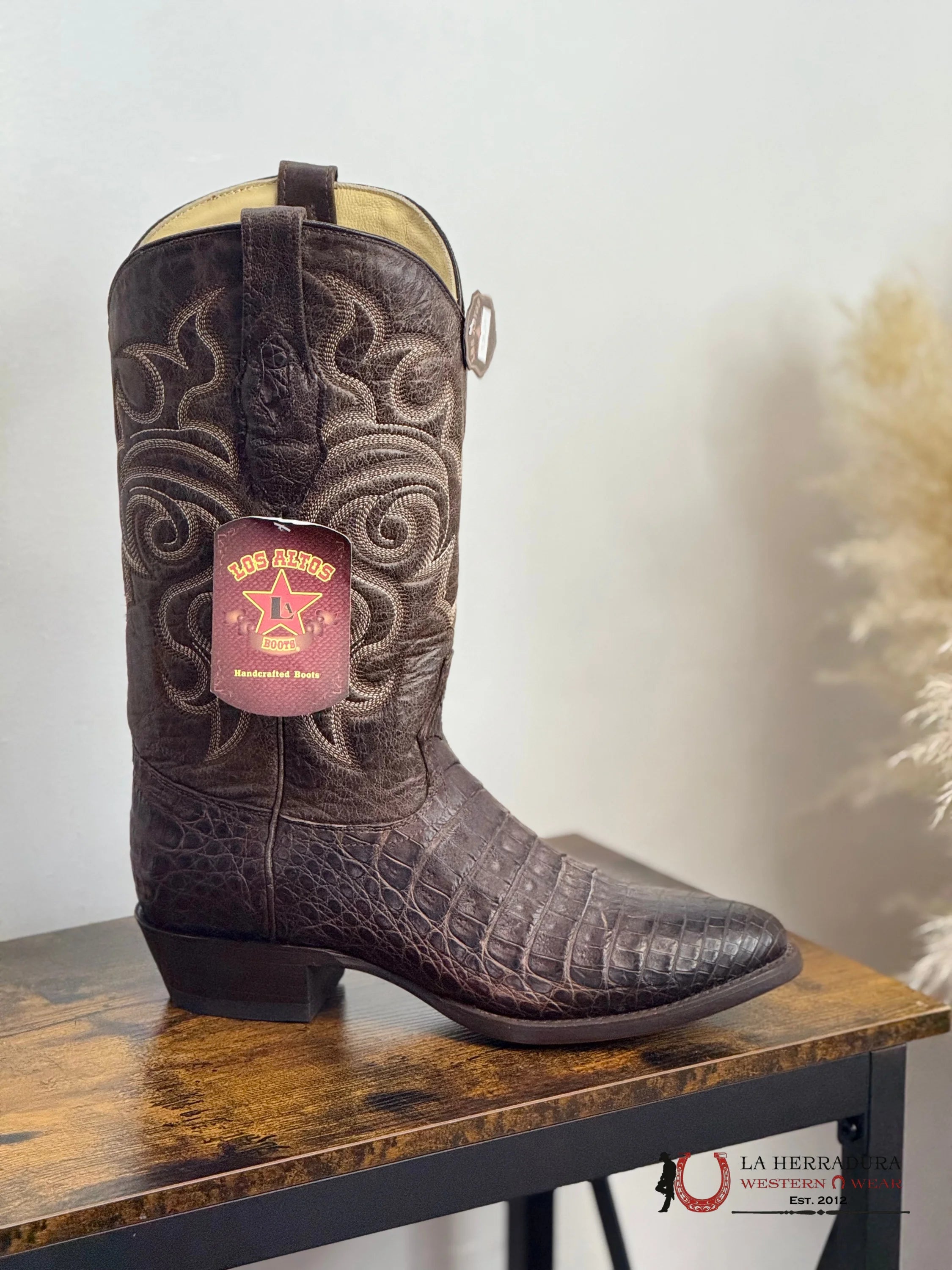 LOS ALTOS ROUND TOE EXOTIC BROWN CAIMAN SQ. TOE -658207 BOTAS HOMBRES